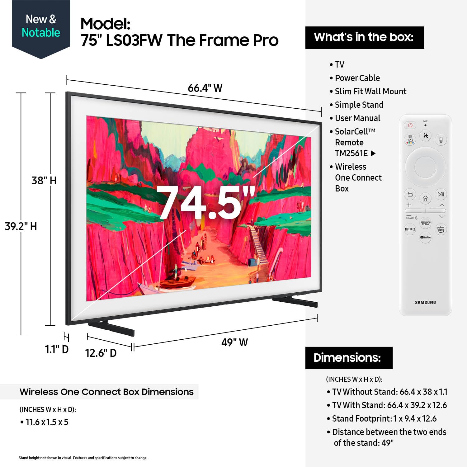 Samsung 75-Inch Class The Frame Pro Ls03Fw 4K Neo Qled Mini Led Smart Tv (2025 Model) Modern Frame Design With Wireless One Conn