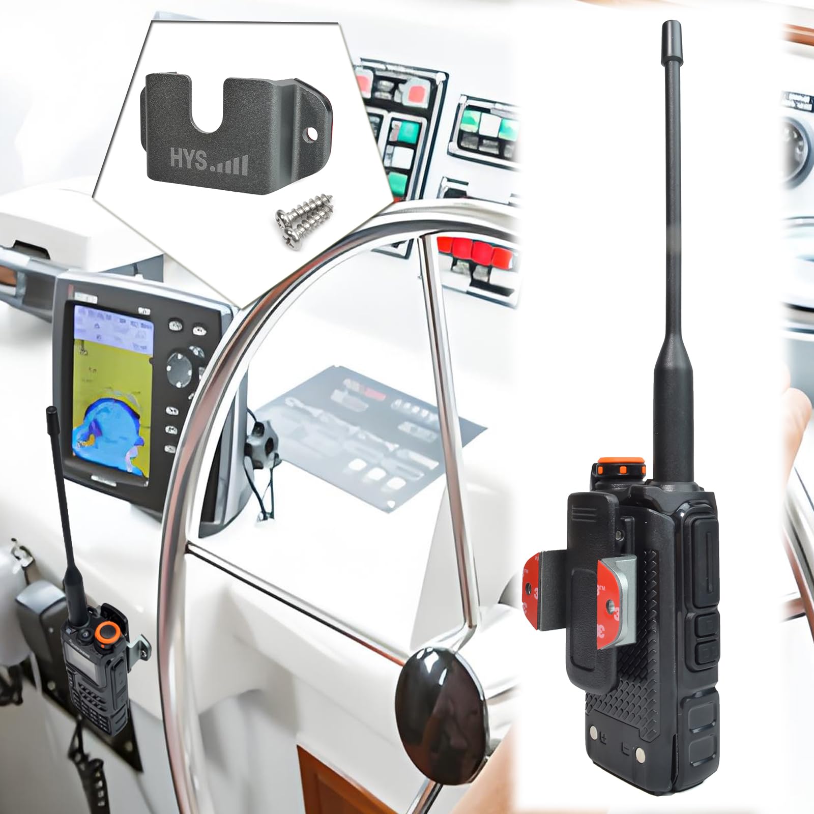 Hys Aluminium Alloy Car Mount For Handheld Radio With Belt Clip Hanger, Remote Speaker Mic/Ham Cb Radio W/Round Knob For Walkie Talkie/Scanner/Vhf Marine Radio/Shoulder Speaker Mic (Gray 4Pcs)