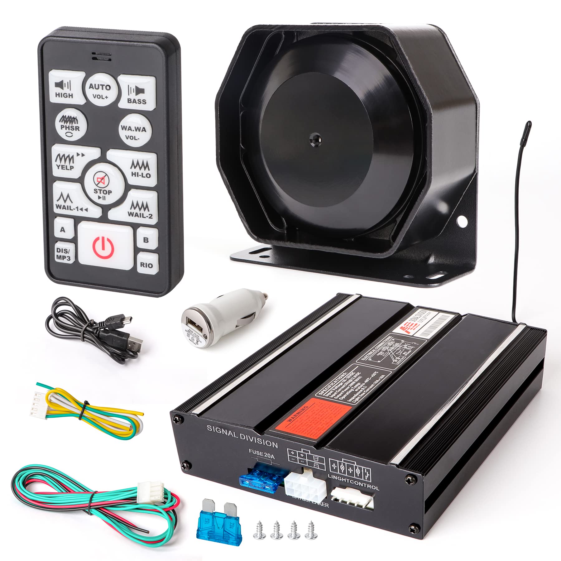 Pa System For Car Emergency Vehicle Siren With Wireless Remote 20 Tones 200W 118 130Db 12V With Handheld Microphone Speaker 2 Ad