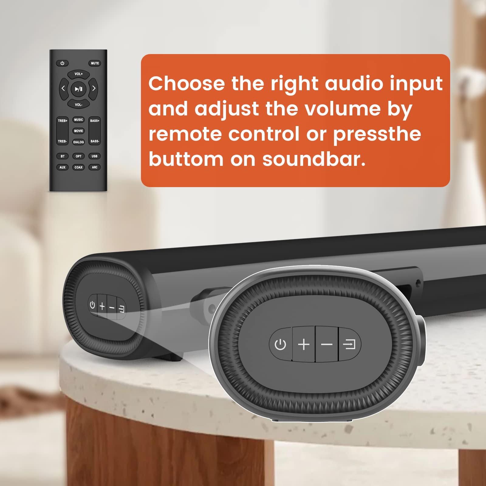 Littoak Hdmi Sound Bar For Tv, Bluetooth Small Tv Soundbar Speaker, Optical/Hdmi/Aux/Coax/Usb/Bluetooth Connection For Tv, Pc, P