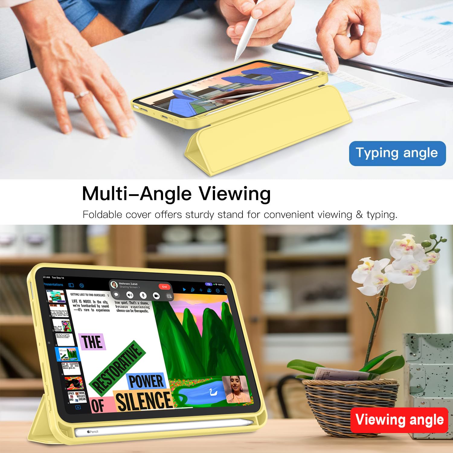 Imieet Ipad Mini 7 Case 2024 (A17 Pro), Ipad Mini 6 Case (8.3 Inch,2021 Model), Ipad Mini 7Th/6Th Generation Case With Pencil Holder, Trifold Stand Smart Case With Soft Tpu Back,Yellow