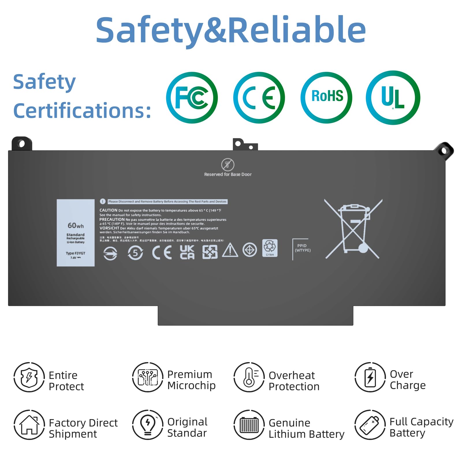 Jgtm F3Ygt Battery For Dell Latitude 7480 7490 7380 7390 7280 7290 Series Dm3Wc 0Dm3Wc Dm6Wc 2X39G Kg7Vf V4940 451 Bbye 453 Bbcf