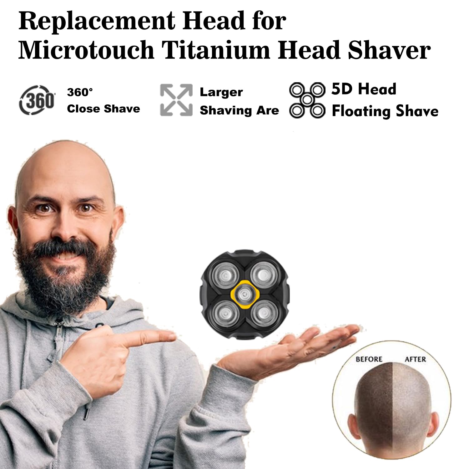 MOVELOVE 2 Pack Head Shaver Replacement Heads - Compatible with Microtouch Titanium, Hypoallergenic Wet/Dry Shaving, Black