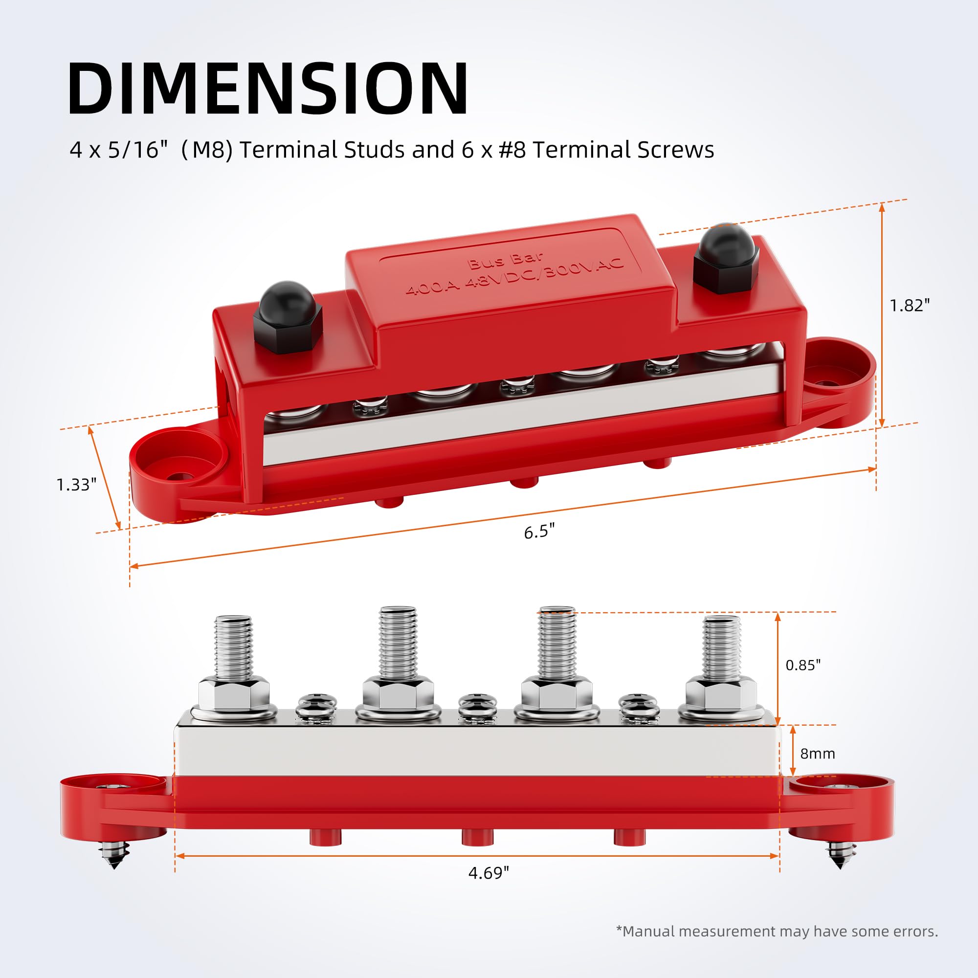 Rvboatpat 400A Power Distribution Block 12V Bus Bar 4 X 5/16'' (M8) Terminal Studs And 6 X #8 Terminal Screws 12 Volt Marine Bus