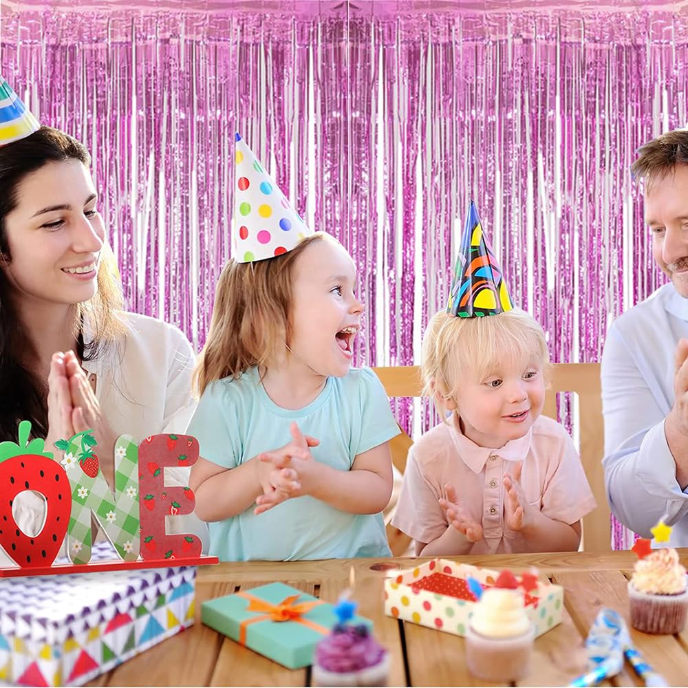 Beishida 4 Pcs Pink Door Streamers Tinsel Curtain Party Streamers Backdrop Fringe Foil Wall Background For Birthday Christmas We