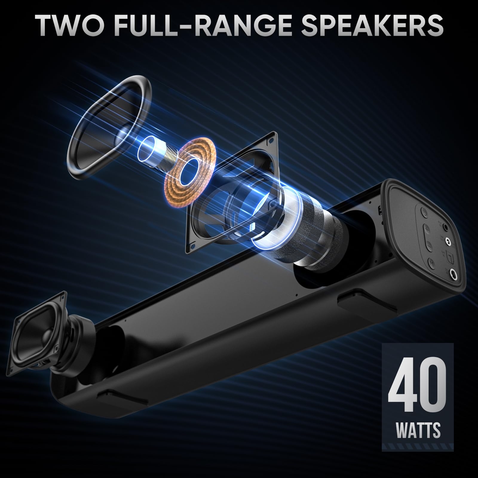 Riowois Sound Bars For Smart Tv With Subwoofer, 2.1 Deep Bass Small Soundbar Home Theater Surround System Speaker With 4 Inch Su