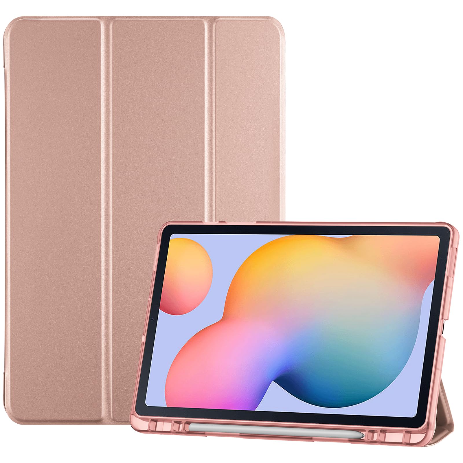 Procase Cover For Galaxy Tab S6 Lite 10.4 Case 2022 2020 With S Pen Holder(Sm P613/P619/610/P615/P617), Slim Trifold Stand Folio Case Soft Tpu Translucent Back Cover Support Auto Wake/Sleep  Rosegold