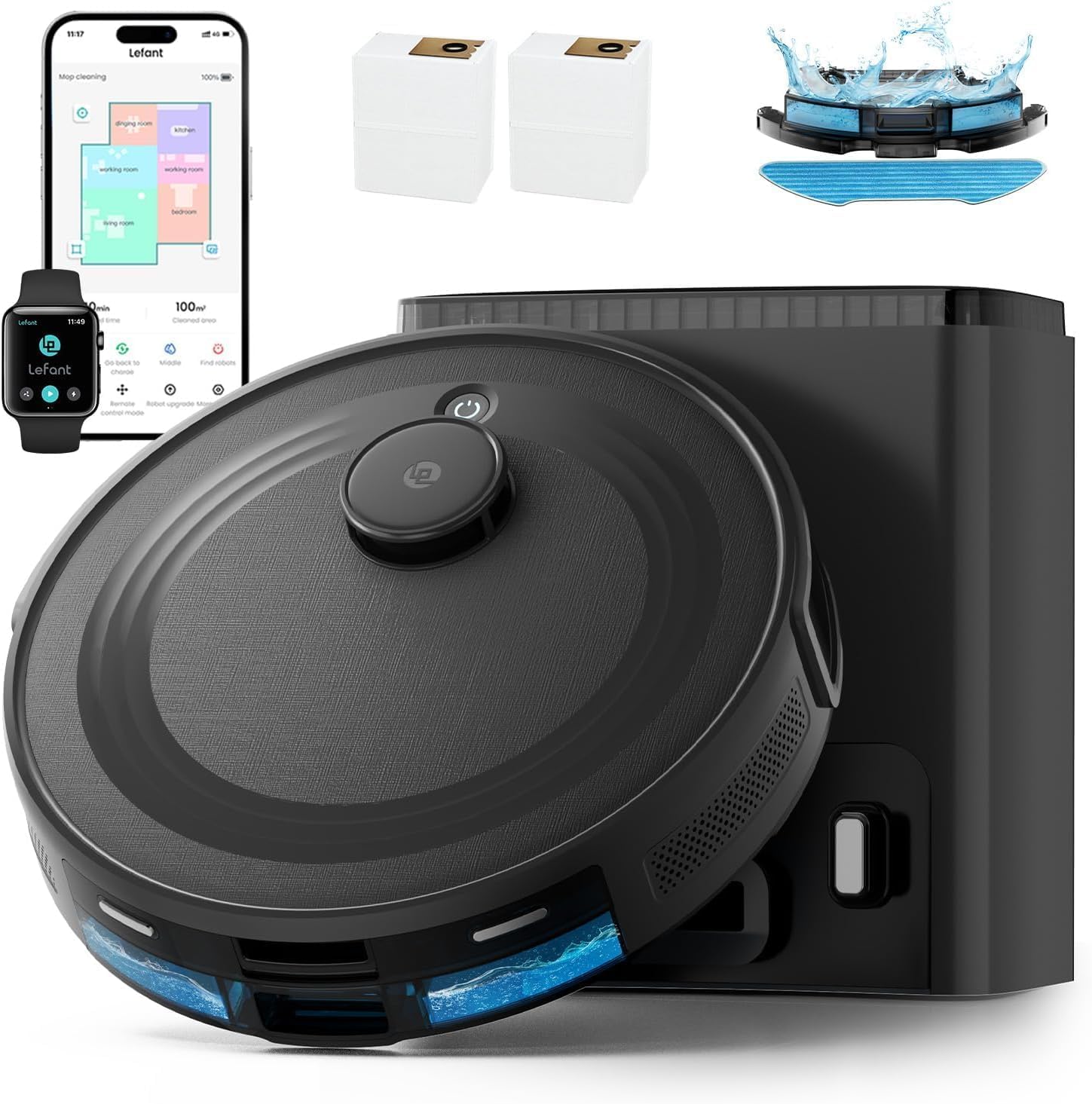 Lefant Robot Vacuum and Mop Combo,75Days SelfEmptying,6000Pa Powerful Suction,Multi Floor Mapping, NoGo Zones,140 Min Runtime