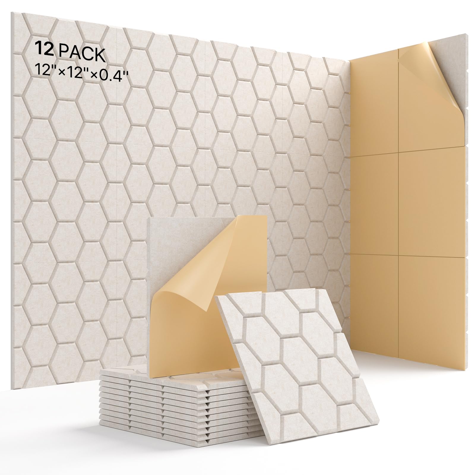 Sound Proof Foam Panels For Walls, Kuchoow Acoustic Panels Sound Absorbing, 12 Pack High Density Soundproof Wall Panels Self Adh
