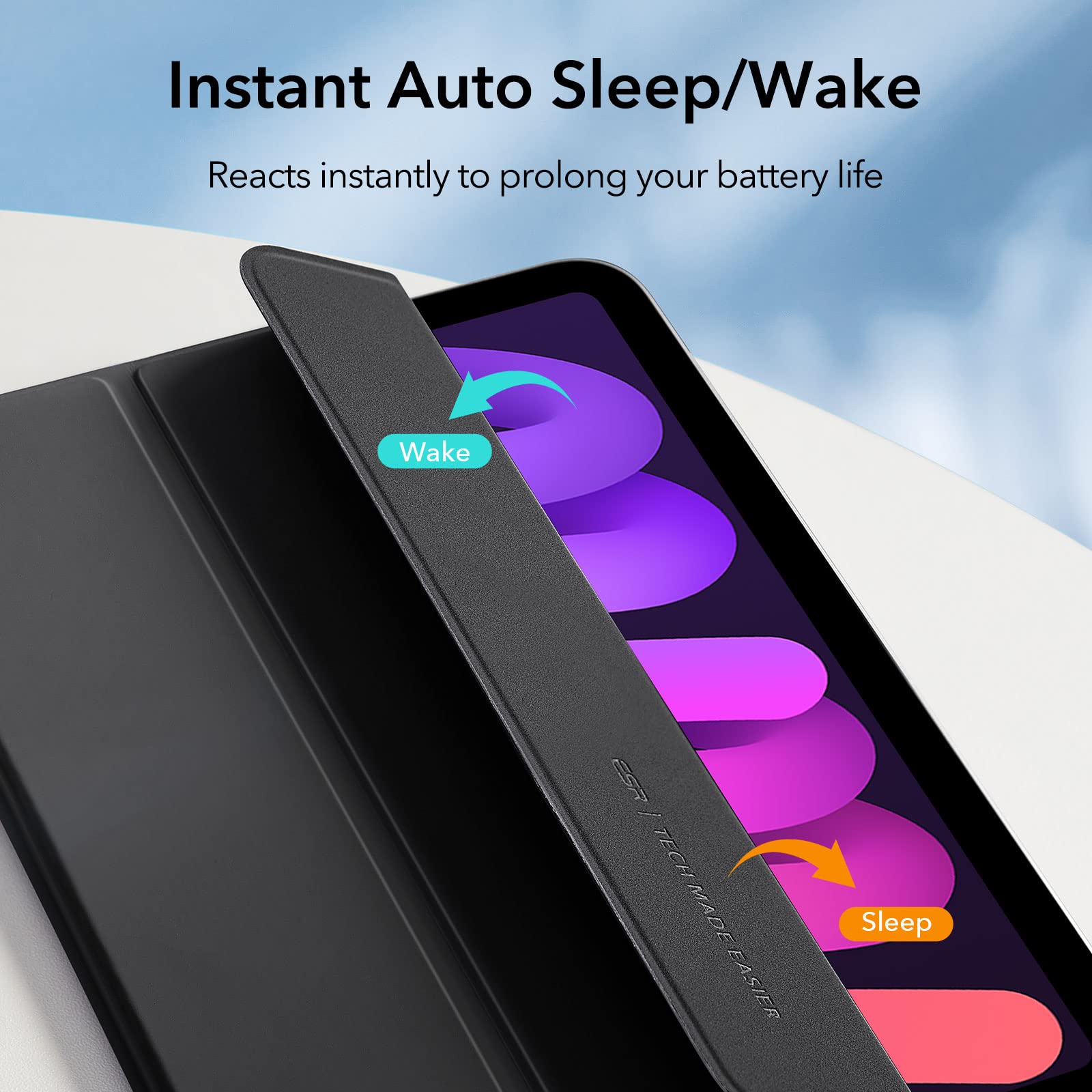 Esr For Ipad Mini 7 A17 Pro Case, Ipad Mini 7Th/6Th Generation Case (2024/2021), Slim Trifold Two Way Stand, Powerful Magnetic Attachment, Durable Protection, Supports Pencil Pro&Pencil(Usb C), Black