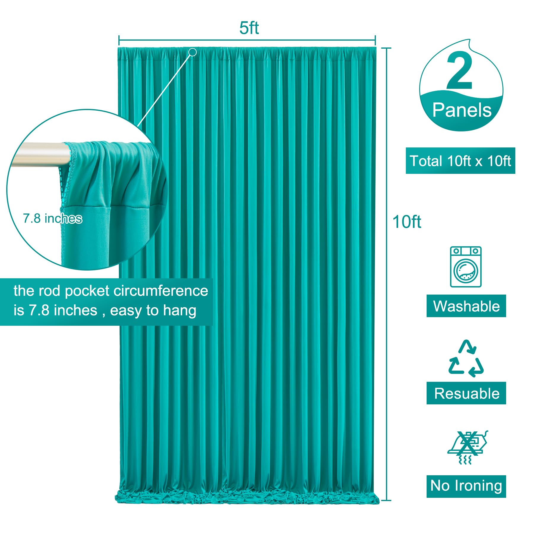 10X10 Turquoise Backdrop Curtain For Parties Wrinkle Free Photo Curtains Backdrop Drapes Fabric Decoration For Baby Shower Weddi
