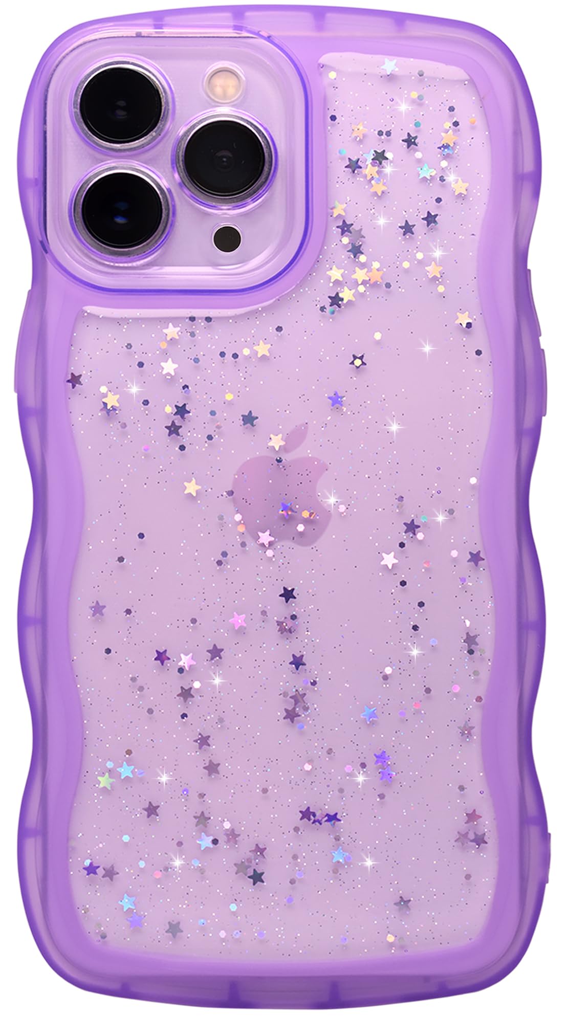 Qokey For Iphone 11 Pro Max Case 6.5 Inch Curly Wave Design Edge Transparent Bling Glitter Star Shiny Case Cute Clear Transparen