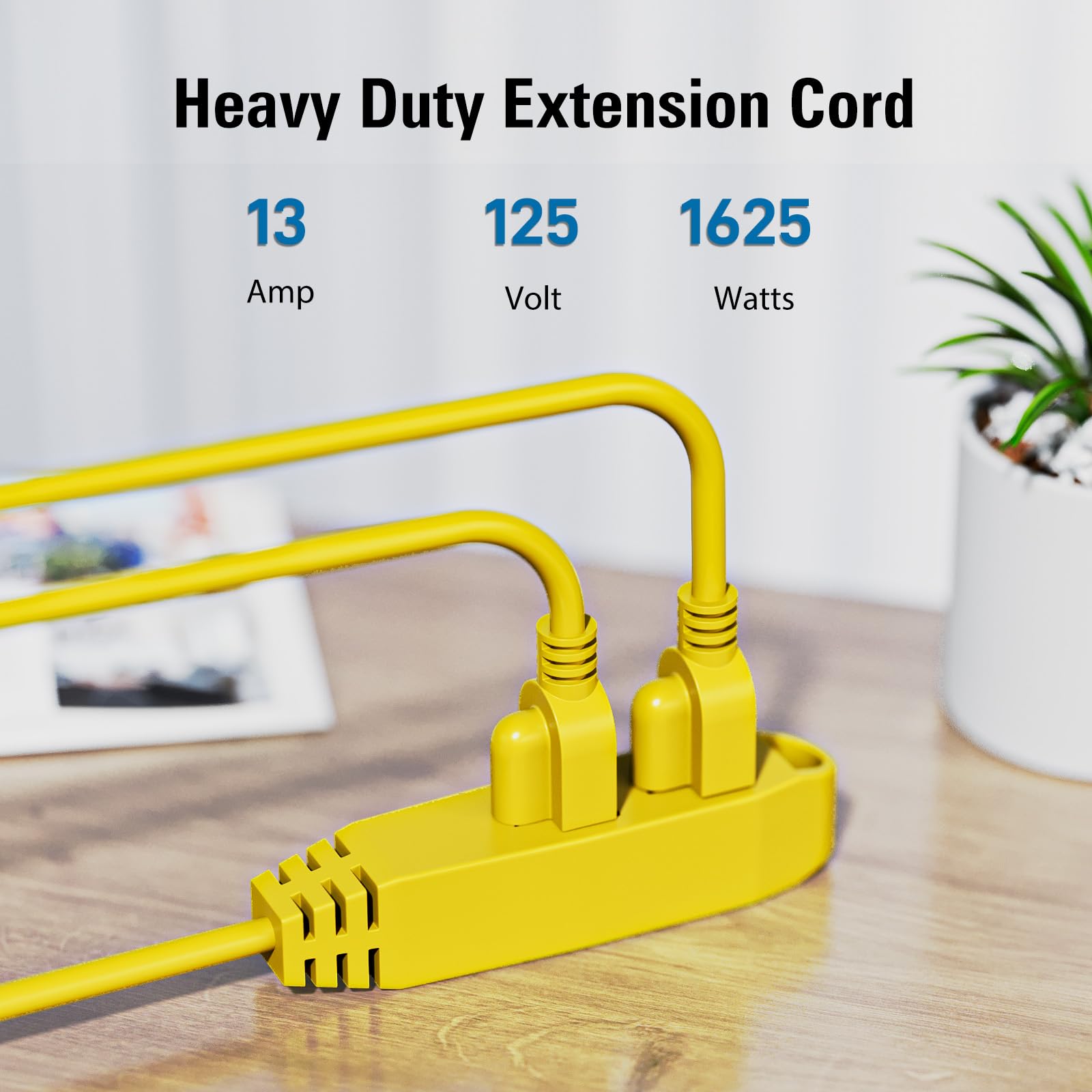 50 Feet 3 Outlet Extension Cord, Kasonic Ul Listed, 16/3 Sjtw 3 Wire Grounded, 13 Amp 125 V 1625 Watts, Multi Outlet Indoor/Outd
