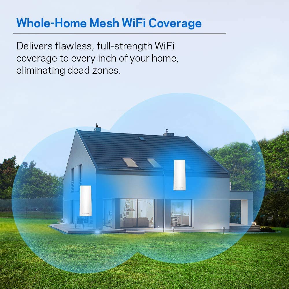 Linksys Velop Mesh Home Wifi System, 4,000 Sq. Ft Coverage, 40+ Devices, Speeds Up To (Ac2200) 2.2Gbps - Whw0302
