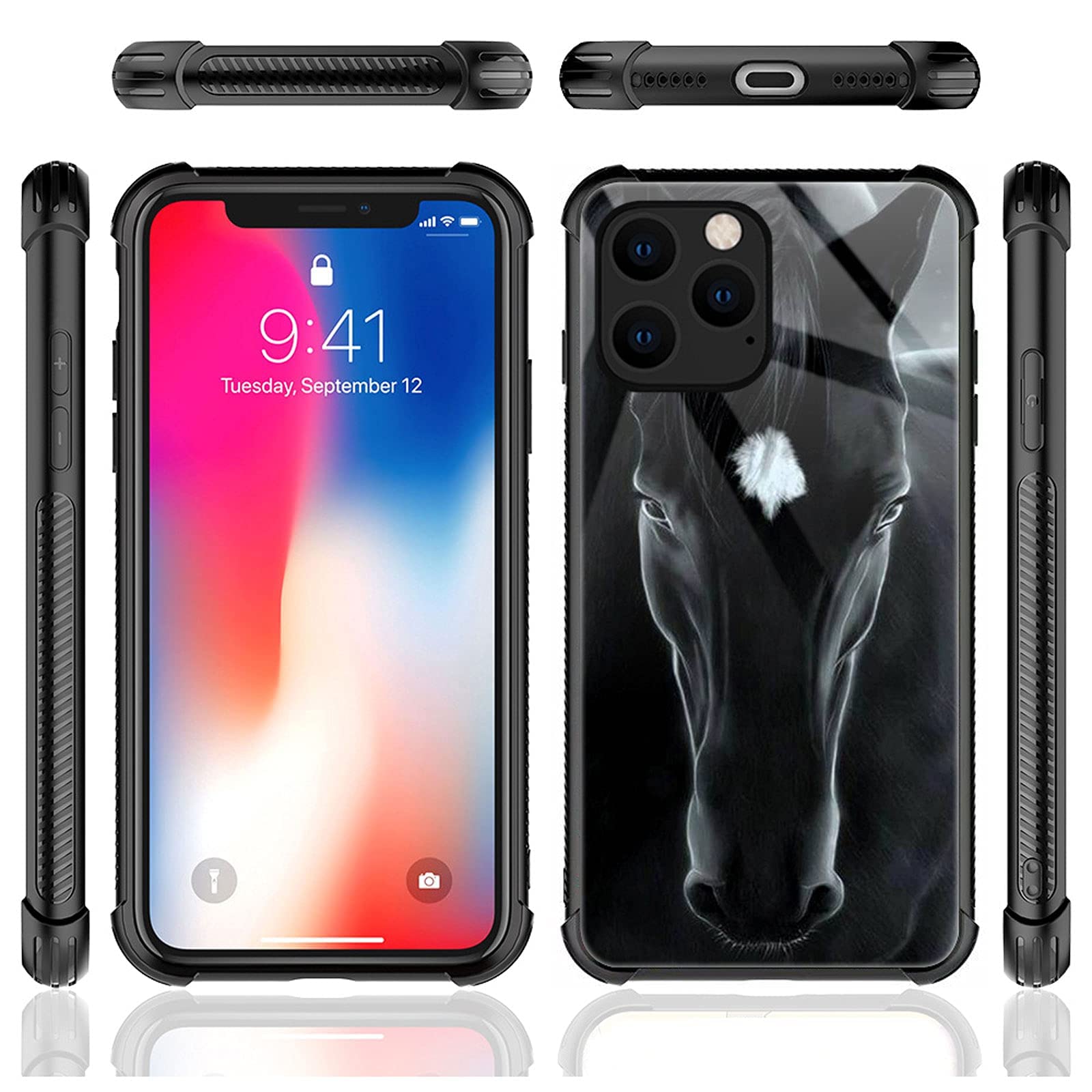 CARLOCA iPhone 13 Mini Case Shockproof Anti-Scratch Black Horse Graphic Design TPU