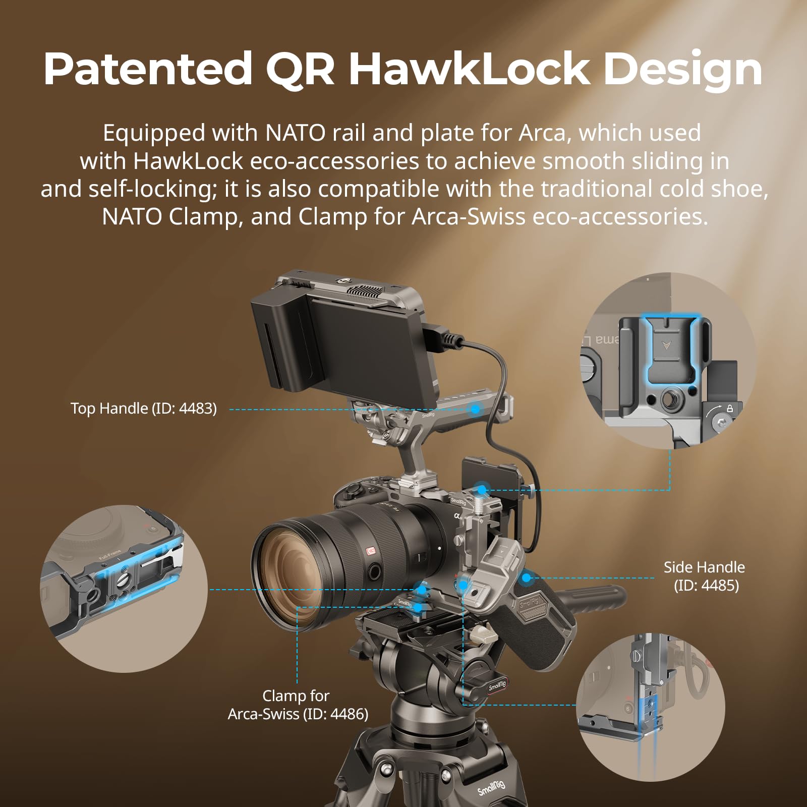 Smallrig Fx3 / Fx30 Hawklock Quick Release Camera Cage Kit For Sony With Cable Clamp, Bulit-In Qr Cold Shoe Nato Rail/Qr Plate F