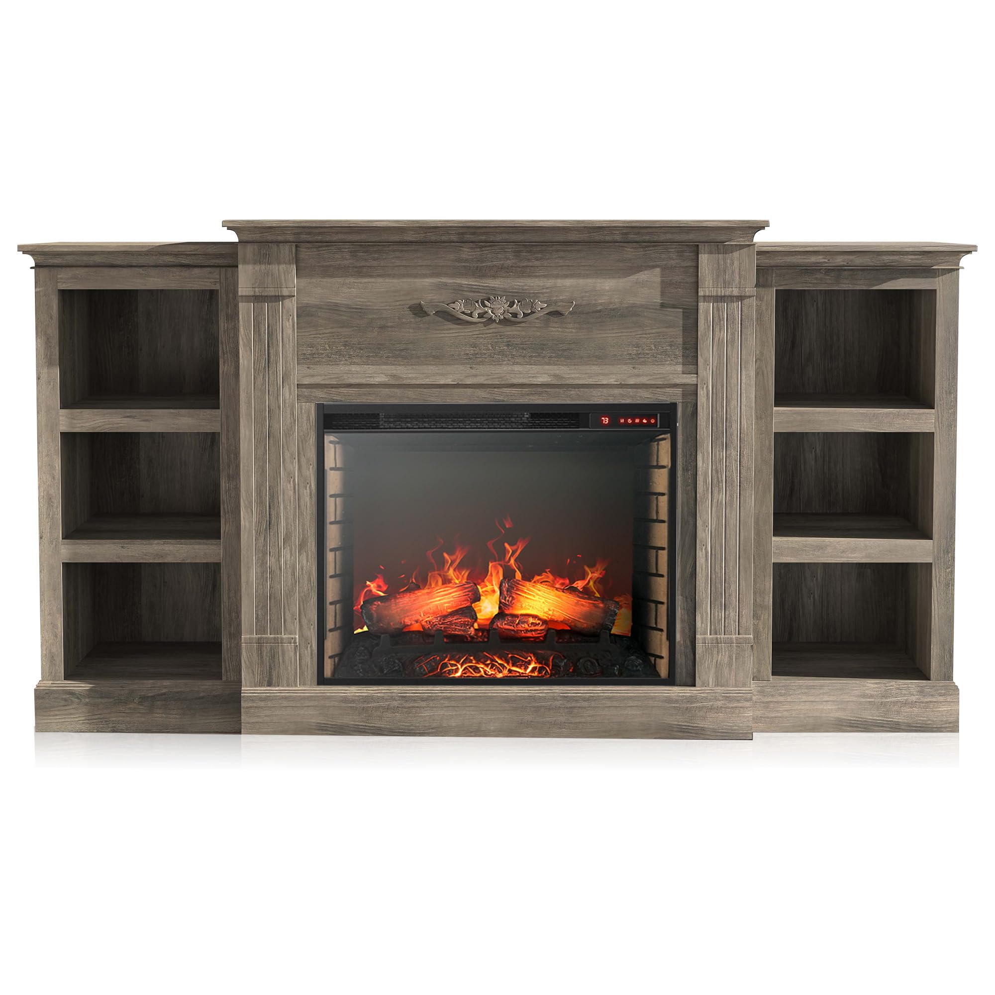 BELLEZE Modern 70 Electric Fireplace Heater Mantel TV Stand & Media Entertainment Center for TVs up to 68 with Energy-Efficient 