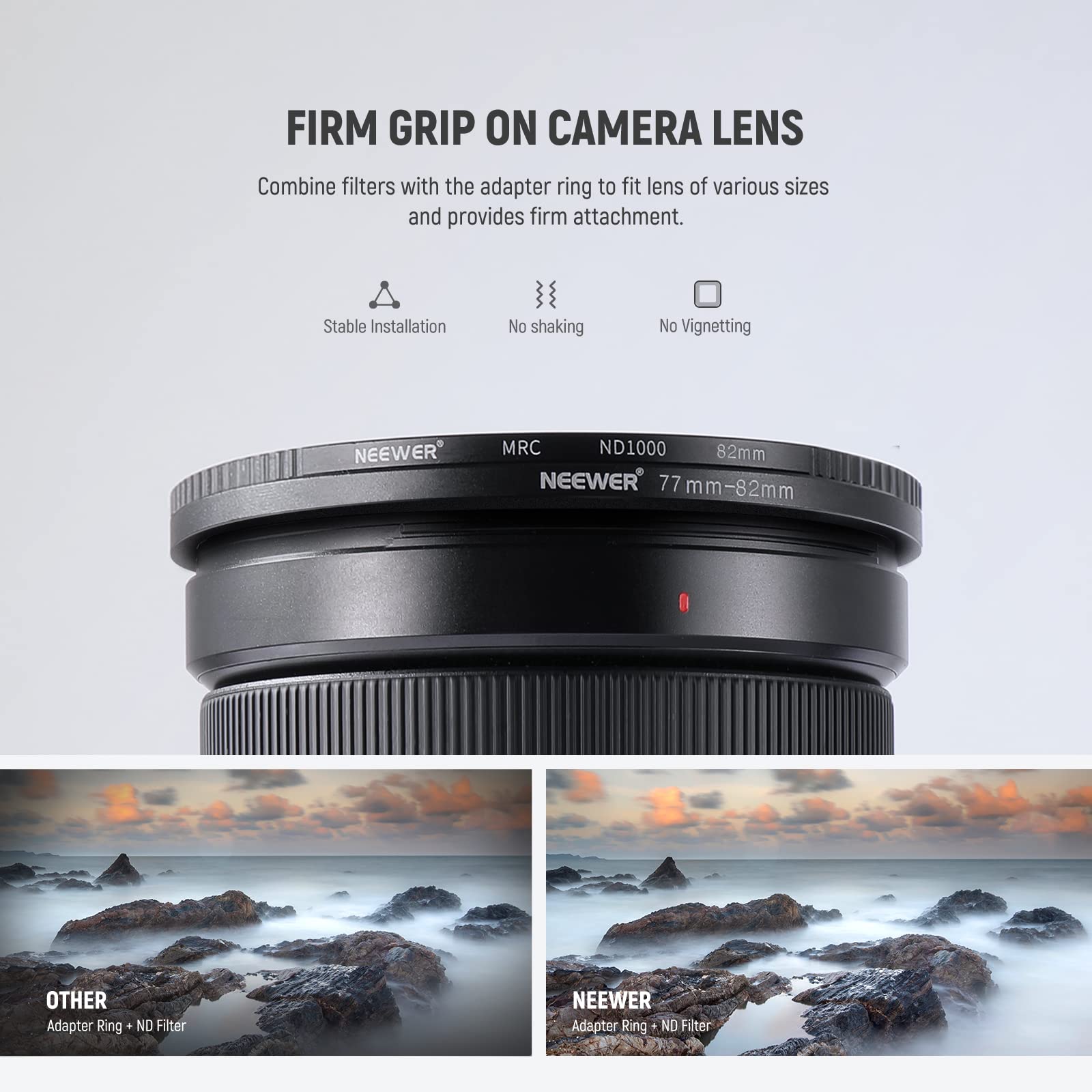 Neewer 8 Pieces Step Up Adapter Ring Set Made Of Premium Anodized Aluminum, Includes: 49 52Mm, 52 55Mm, 55 58Mm, 58 62Mm, 62 67M