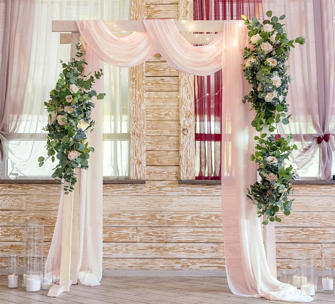 Wedding Arch Draping Fabric Blush 29'' X 20Ft Chiffon Fabric Sheer Drapes For Wedding Ceremony Arbor Engagement Party Bridal Sho