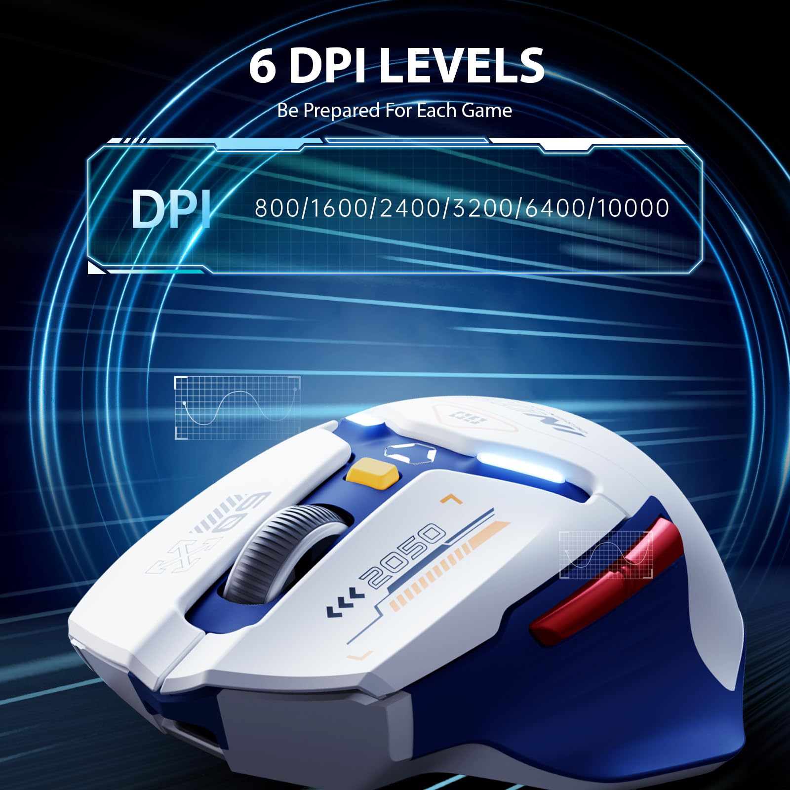 Inphic In9 Wireless Gaming Mouse, True Tri Mode Bluetooth/Type Cwired/2.4G Wireless Mouse, 10000 Dpl, Fully Programmable, Rgb Ba