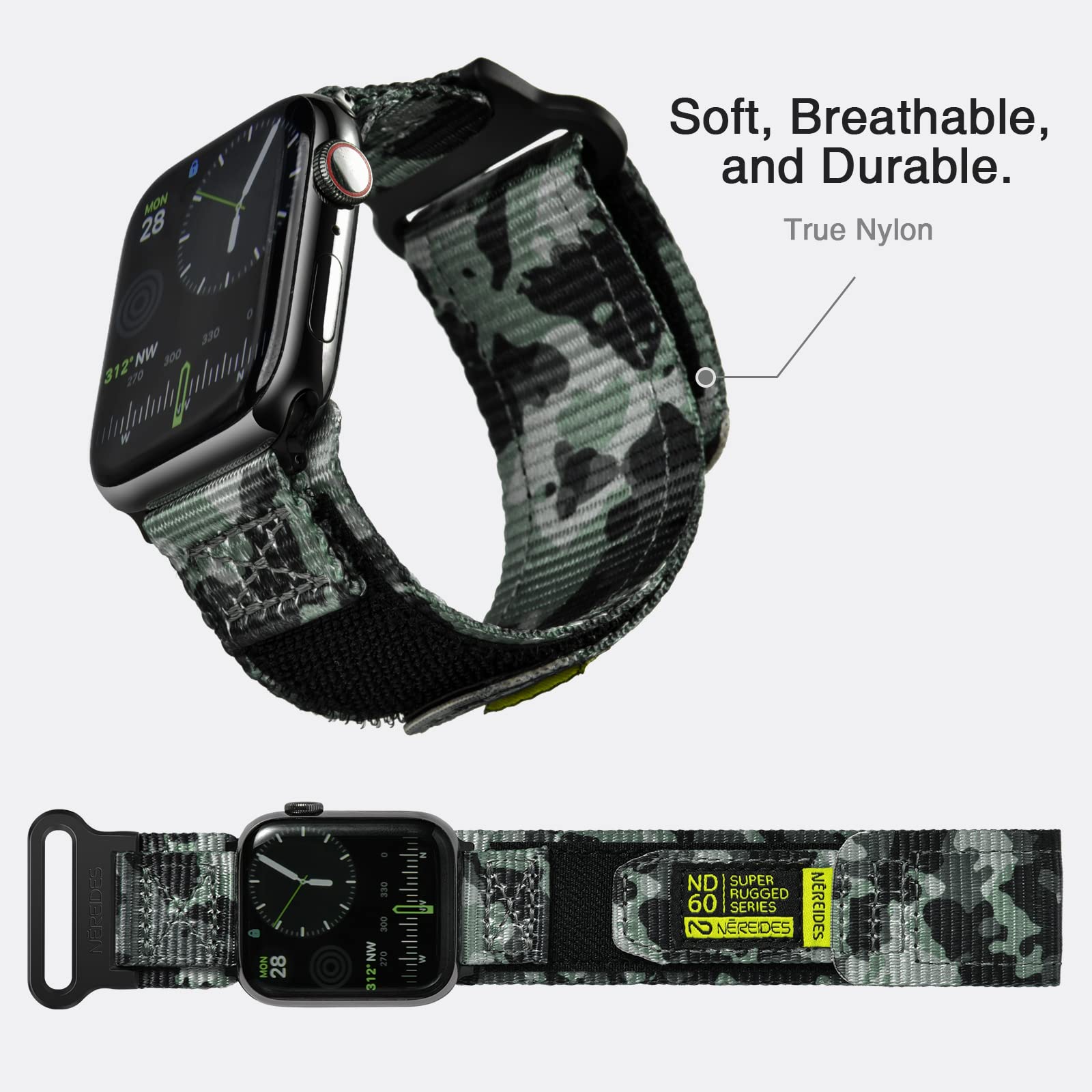 Nereides Compatible With Apple Watch Band Ultra 1/2, Nylon Sports Strap With Woven Design For 49Mm (L, Green Came)