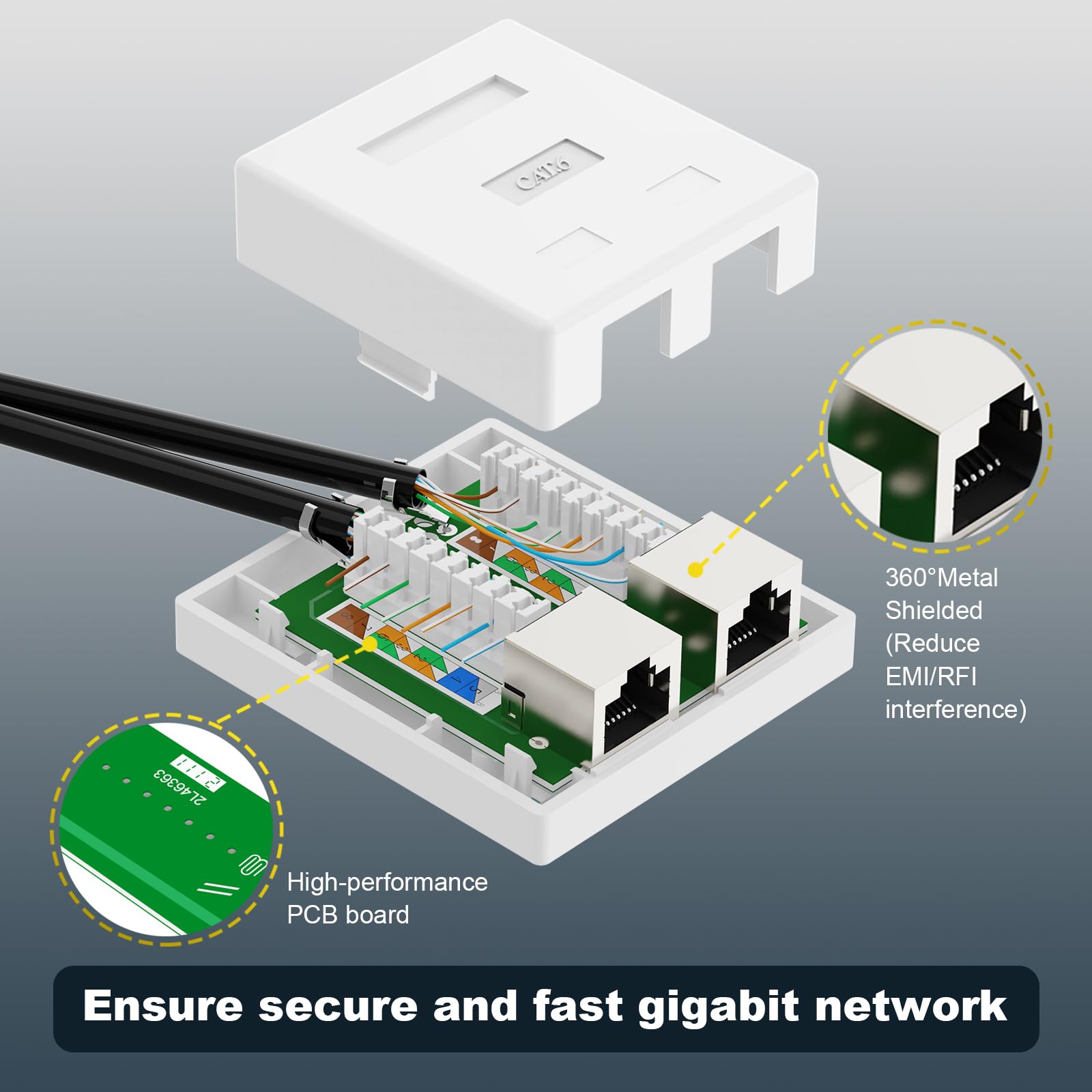 Vcelink Rj45 Surface Mount Box Shielded 2 Port, Compatible With Utp Cat6/Cat5E/Cat5 Stranded Or Solid Network Cables, 5 Pack, Wh