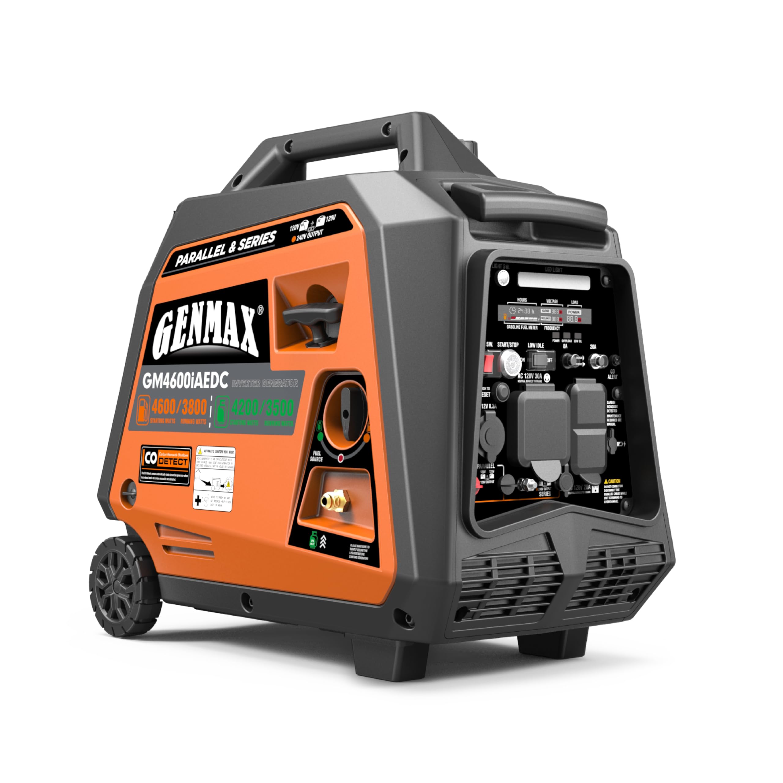 GENMAX Dual Fuel Generator,4600W ultra-quiet 159cc engine,Electric & Remote Start with CO Alert and LED light digital display,Id