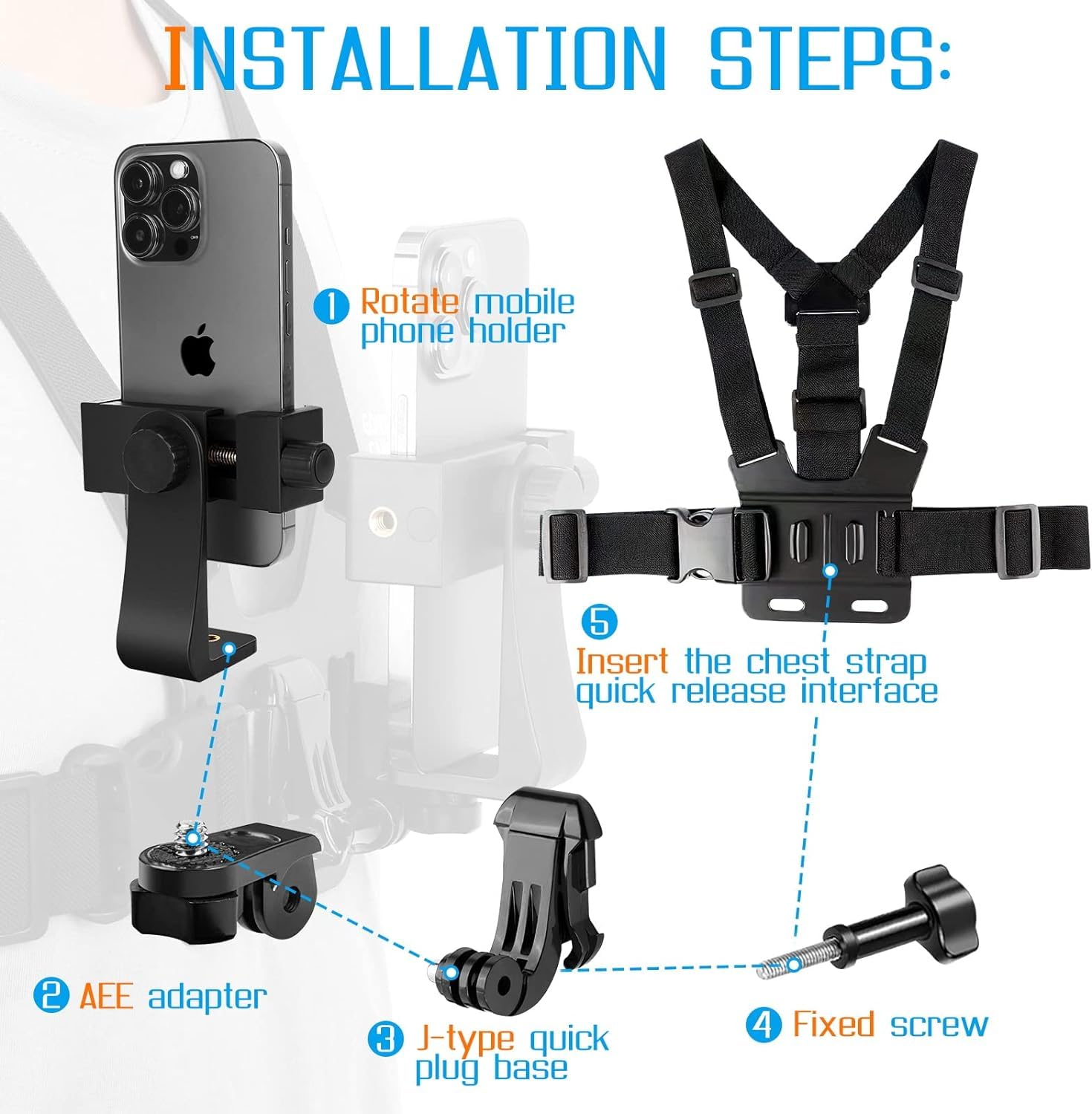 Mobile Phone Chest Mount Harness Strap Holder Cell Phone Clip Action Camera Pov For Samsung Iphone Plus Etc