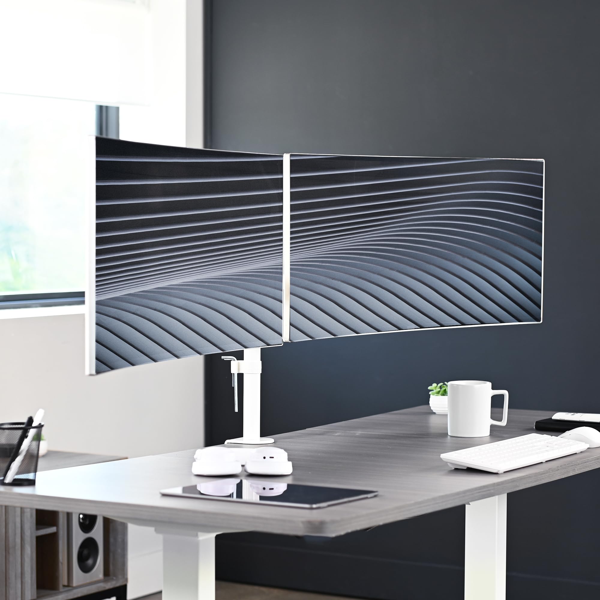 VIVO Dual Ultrawide Monitor Desk Mount, Heavy Duty Fully Adjustable Steel Stand, Holds 2 Computer Screens up to 38 inches and Max 22lbs Each, White, STAND V038W