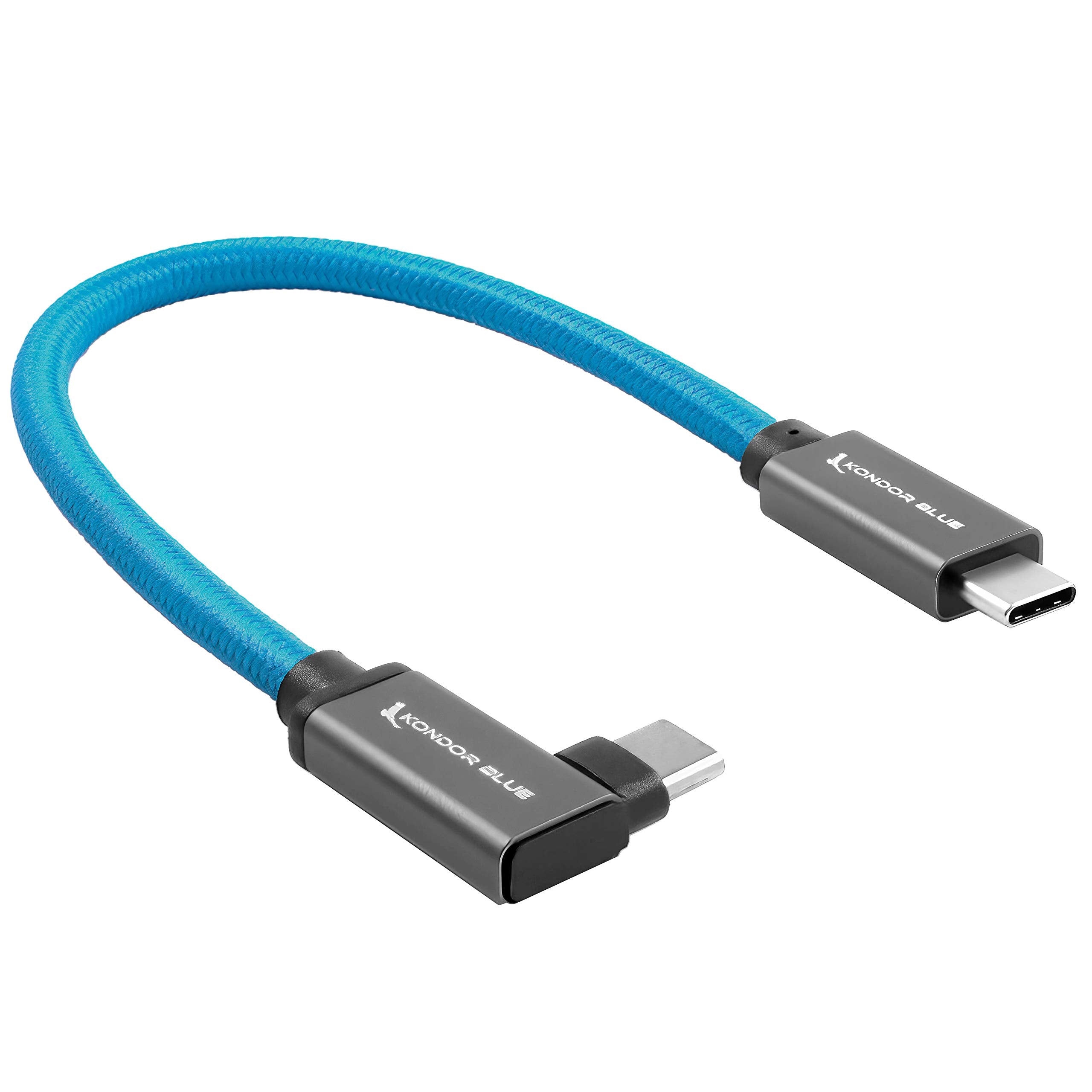 Kondor Blue 8.5'' Straight Usb C 3.1 Gen 2 10 Gb/S 100W | Right Angle Braided Cable For 8K Data And Power Delivery