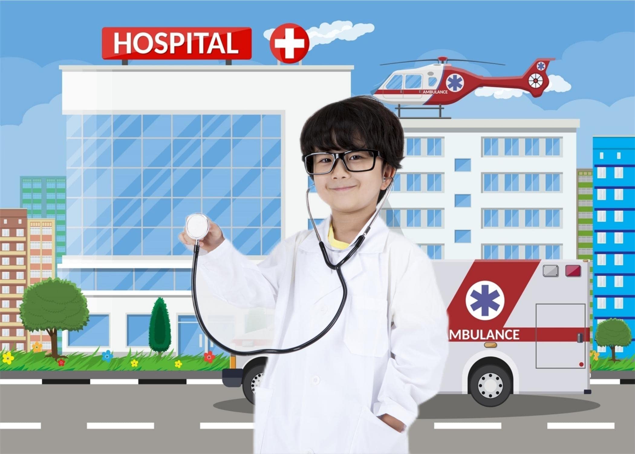 Loccor Fabric 7X5Ft Hospital Backdrop For Nurse Graduation Ambulance Medical Photography Background Paramedic Retirement Party D