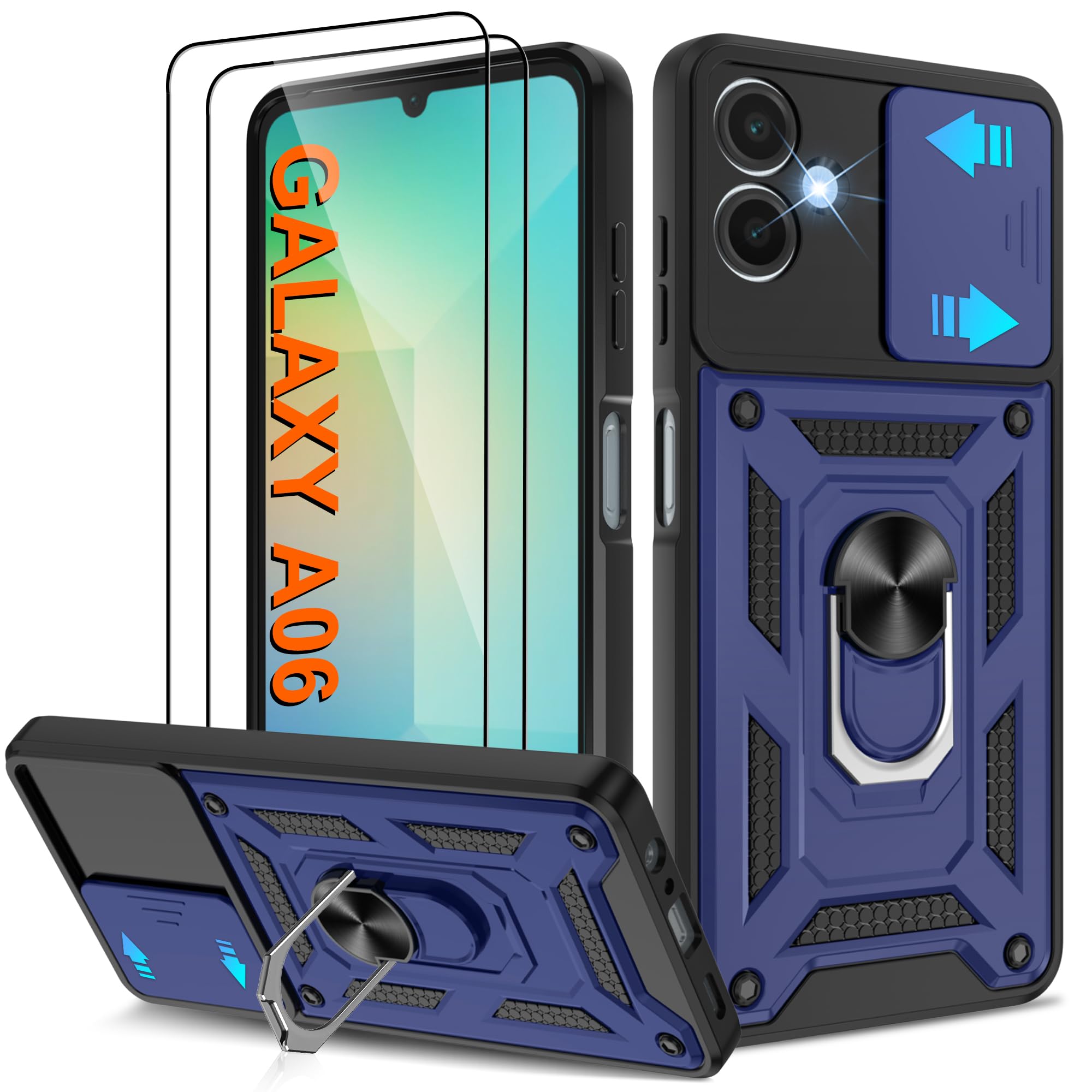 ATUMP for Samsung Galaxy A06 Case, Galaxy A06 Case with [2 Pcs] HD Screen Protector, Heavy Duty Shockproof with 360 Rotation Kic