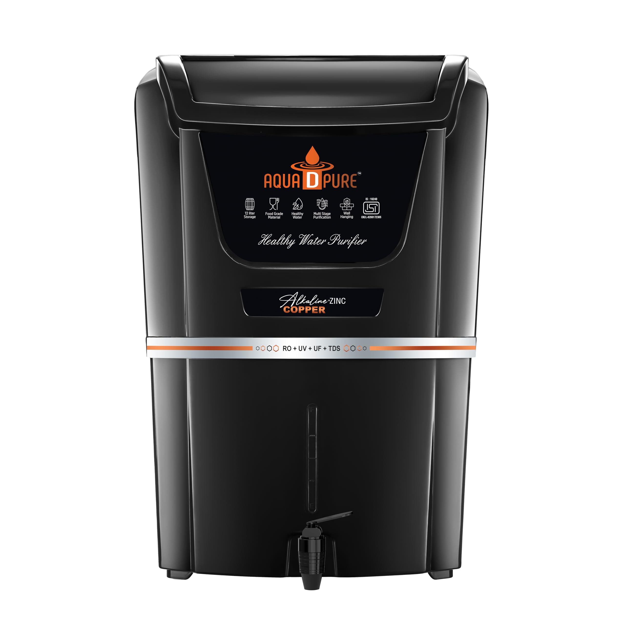 Aqua D Pure Ro Water Purifier Zinc + Copper + Alkaline Purification Filtration, Uv, Uf, Tds Adjuster And 12 Liter Large Storage