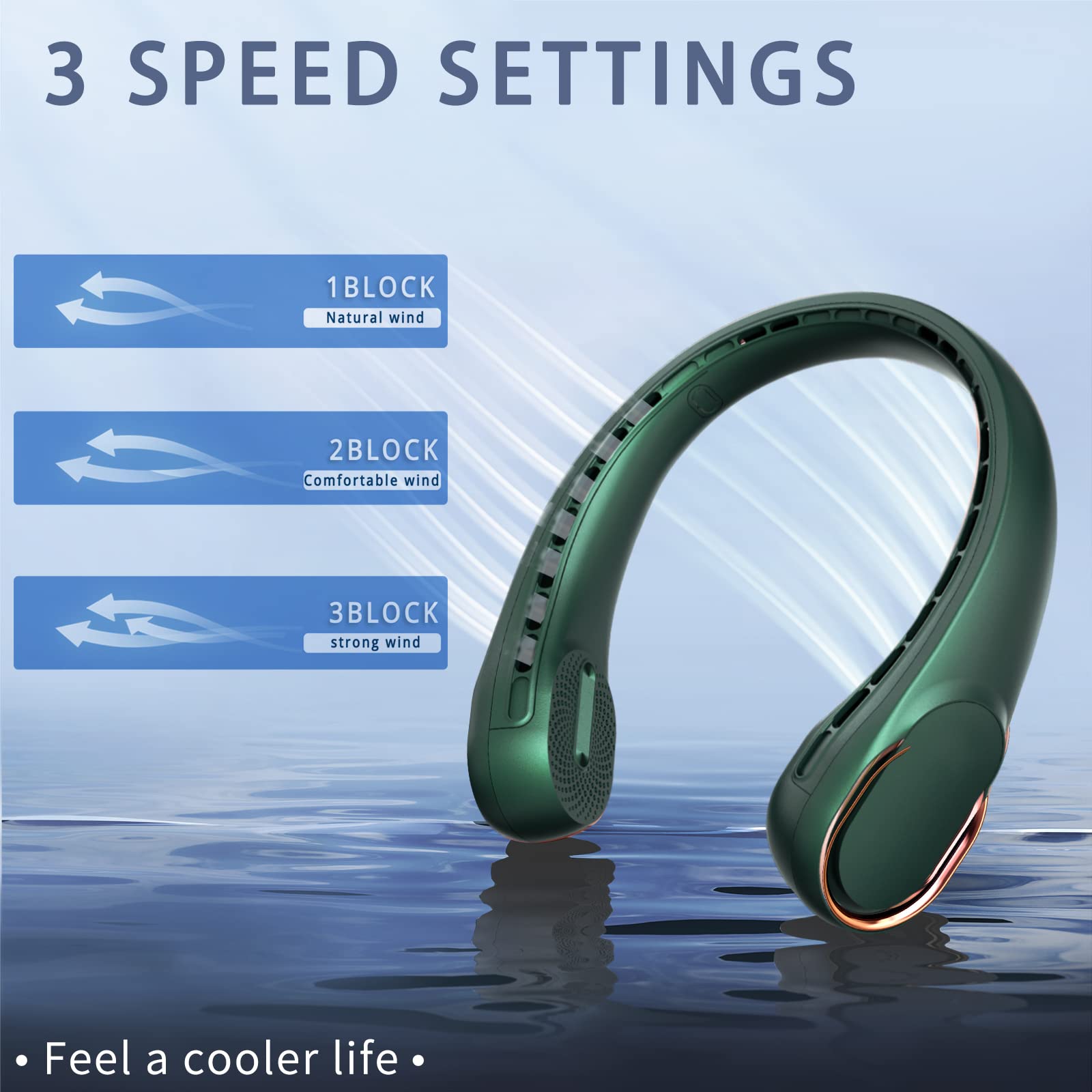 Asnug Neck Fan,Portable Bladeless, Usb Rechargeable Personal Fan, 4000 Mah Battery Operated Neck Fan, 3 Speeds Adjustable,Faster