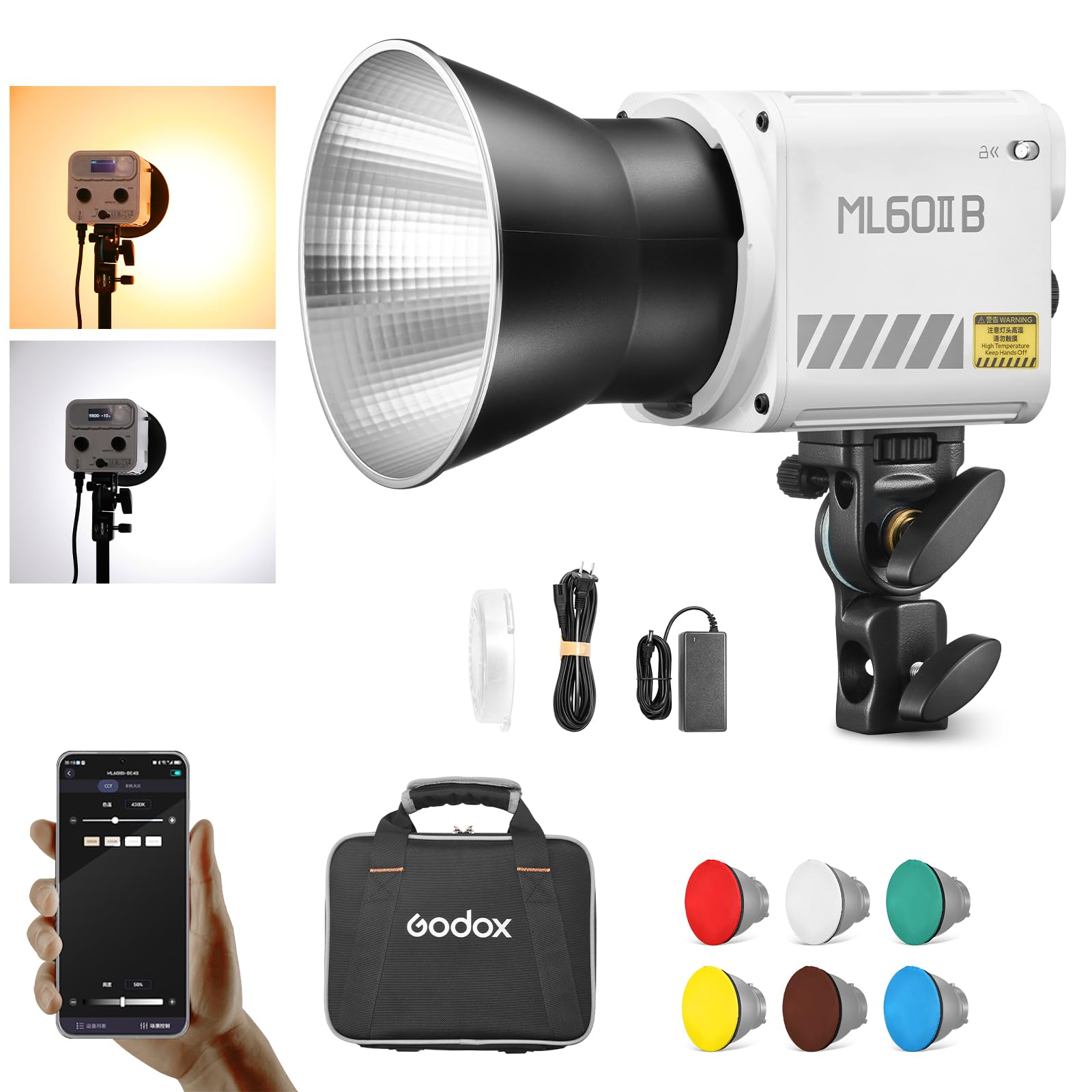 Godox70W Led Video Light Ml60Iibi,2800 5600K,Cri 96+ Tlci97+ 13000Lux,Portable Continous Output Lighting For Studio Live Streami