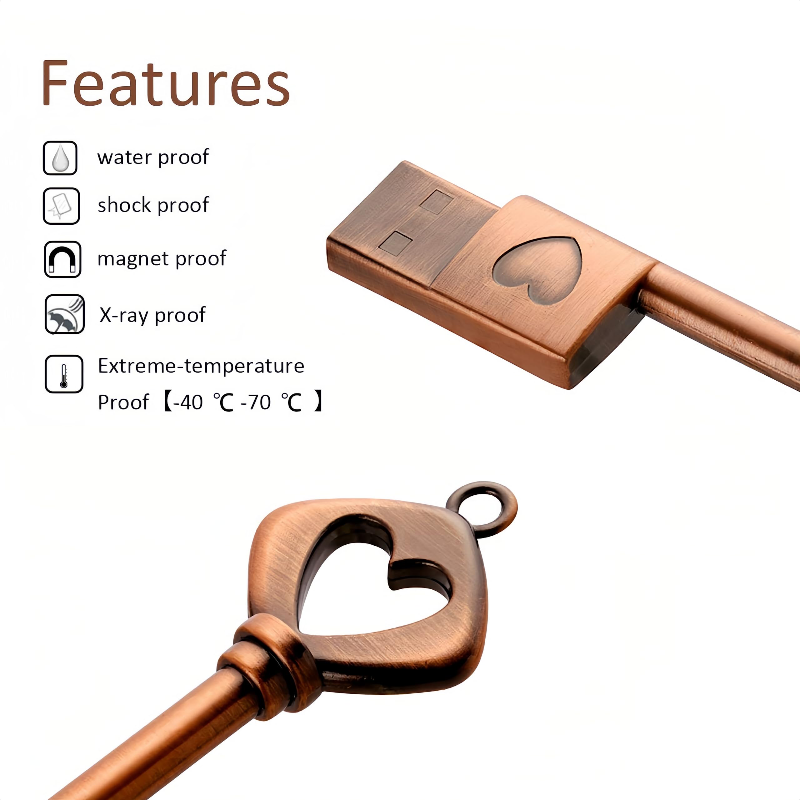 Wooteck 64Gb Heartkey Usb Flash Drive Metal Key Heart Data Storage