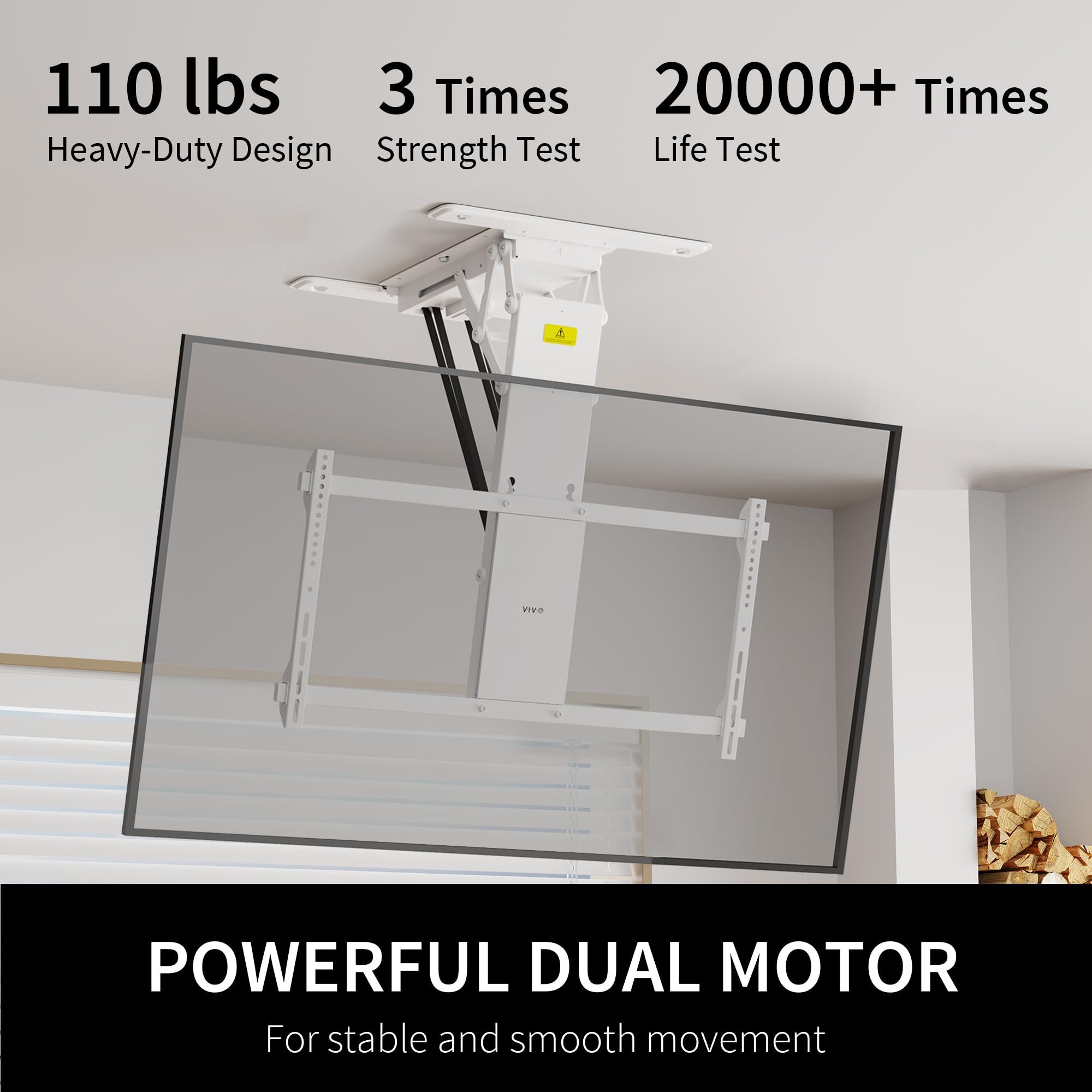 VIVO Electric TV Ceiling Mount for 40 to 85 inch Screens, Large Flip Down Motorized Pitched Roof VESA Mount, Master Pack, White, MOUNT E FD85W