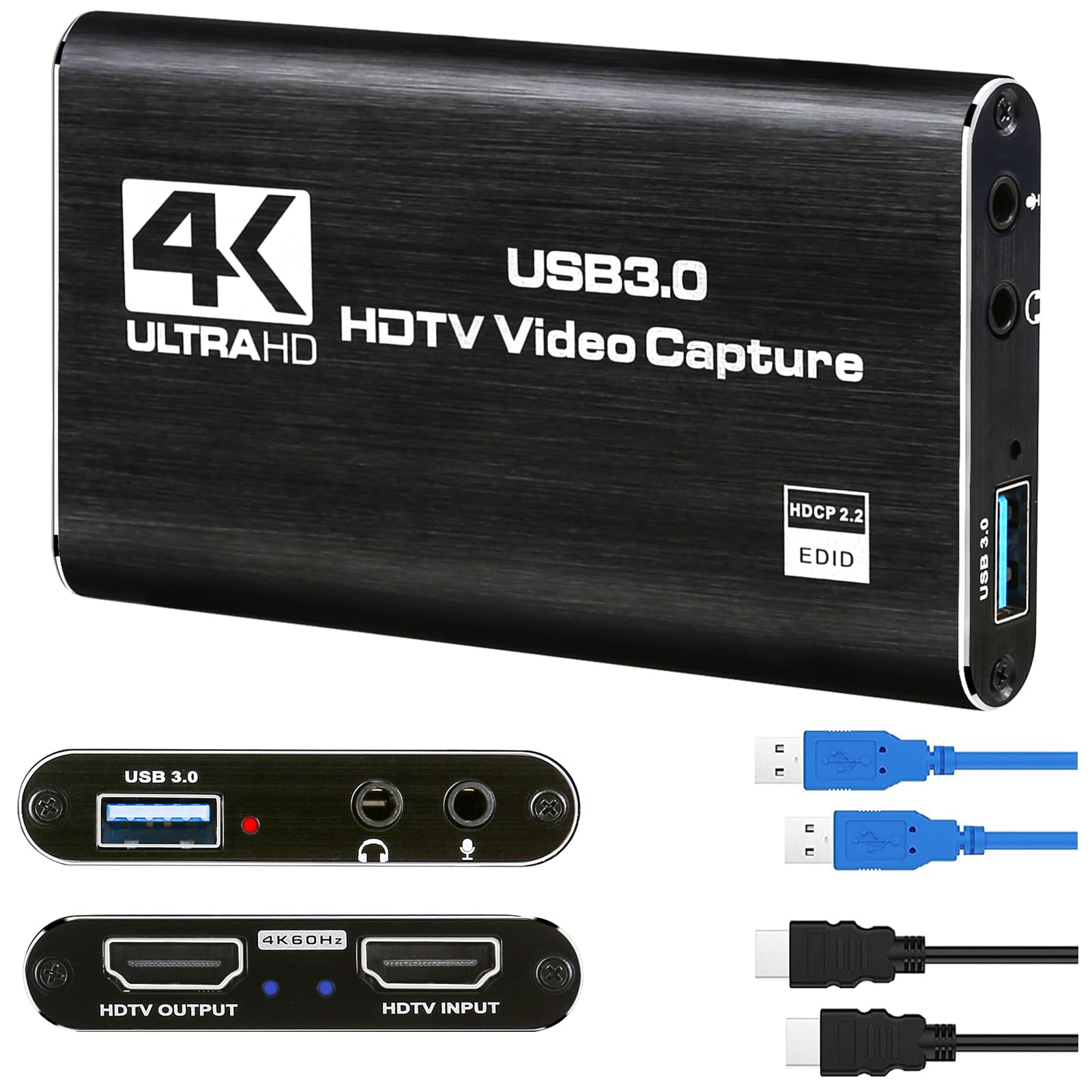 4K Audio Video Capture Card, Usb 3.0 Hdmi Video Capture Device, Full Hd 1080P, 3.5Mm Trs Audio Input, Hdcp 2.2, For Game Recordi