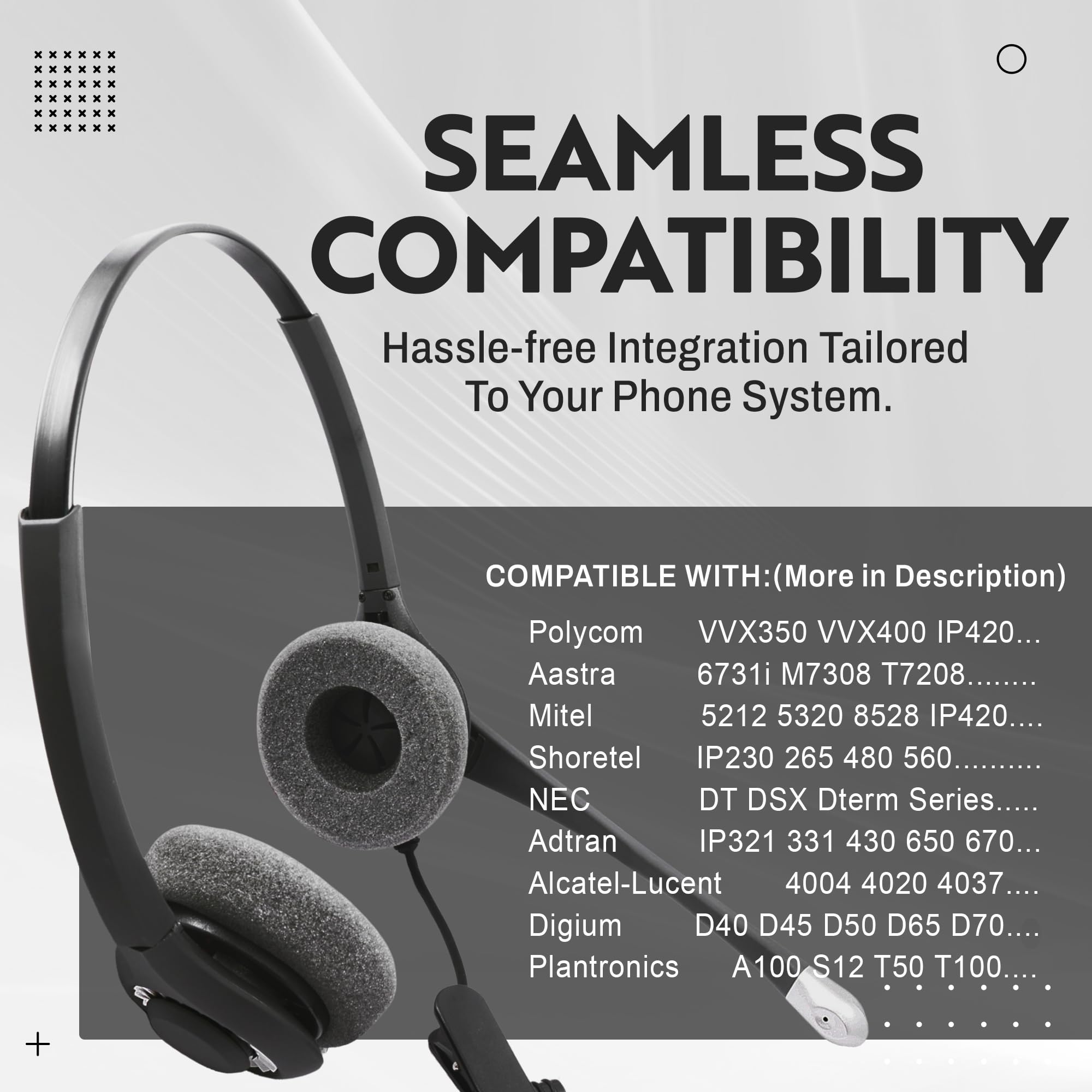 Innotalk   Rj9 Superb Binaural Office Phone Headset & Qd Adapter, Call Center Phone Headset, Telephone Headset For Polycom, Mite