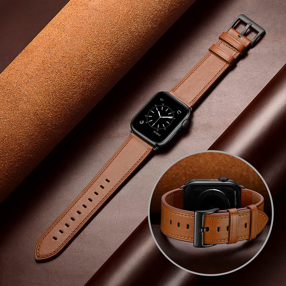 Ouheng Compatible With Apple Watch Band 49Mm 45Mm 44Mm 42Mm, Genuine Leather Band Replacement Strap Compatible With Apple Watch