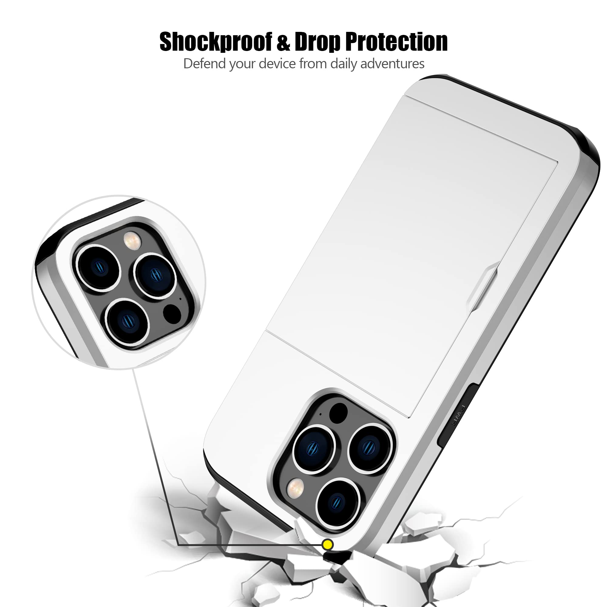 Nvollnoe Compatible With Iphone 15 Pro Case With Card Holder Heavy Duty Protective Dual Layer Shockproof Hidden Card Slot Slim W