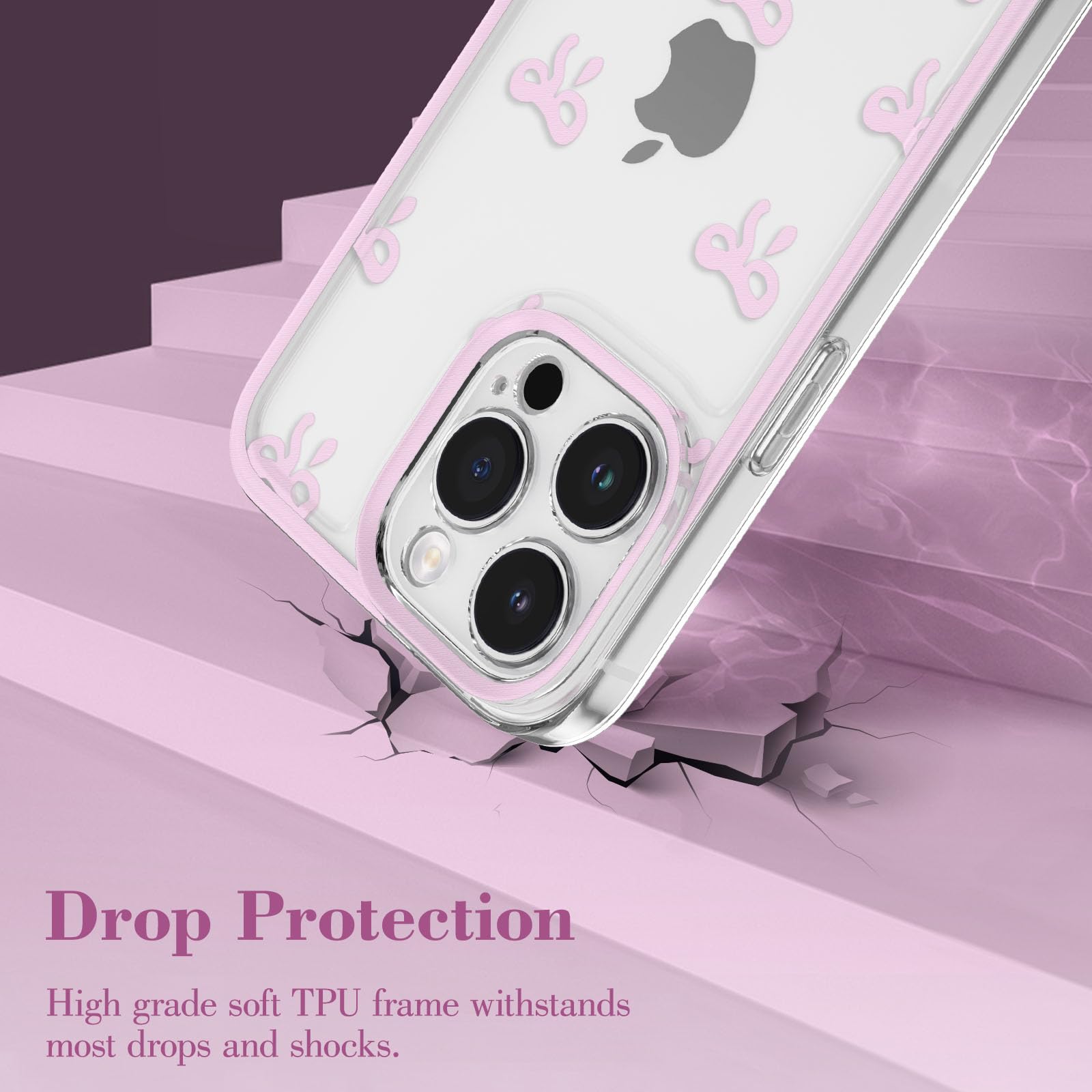 Eyzutak Case For Iphone 14 Pro, Clear Cute Ribbon Bowknot Pattern Aesthetic Transparent Phone Case Raised Camera Protection Styl