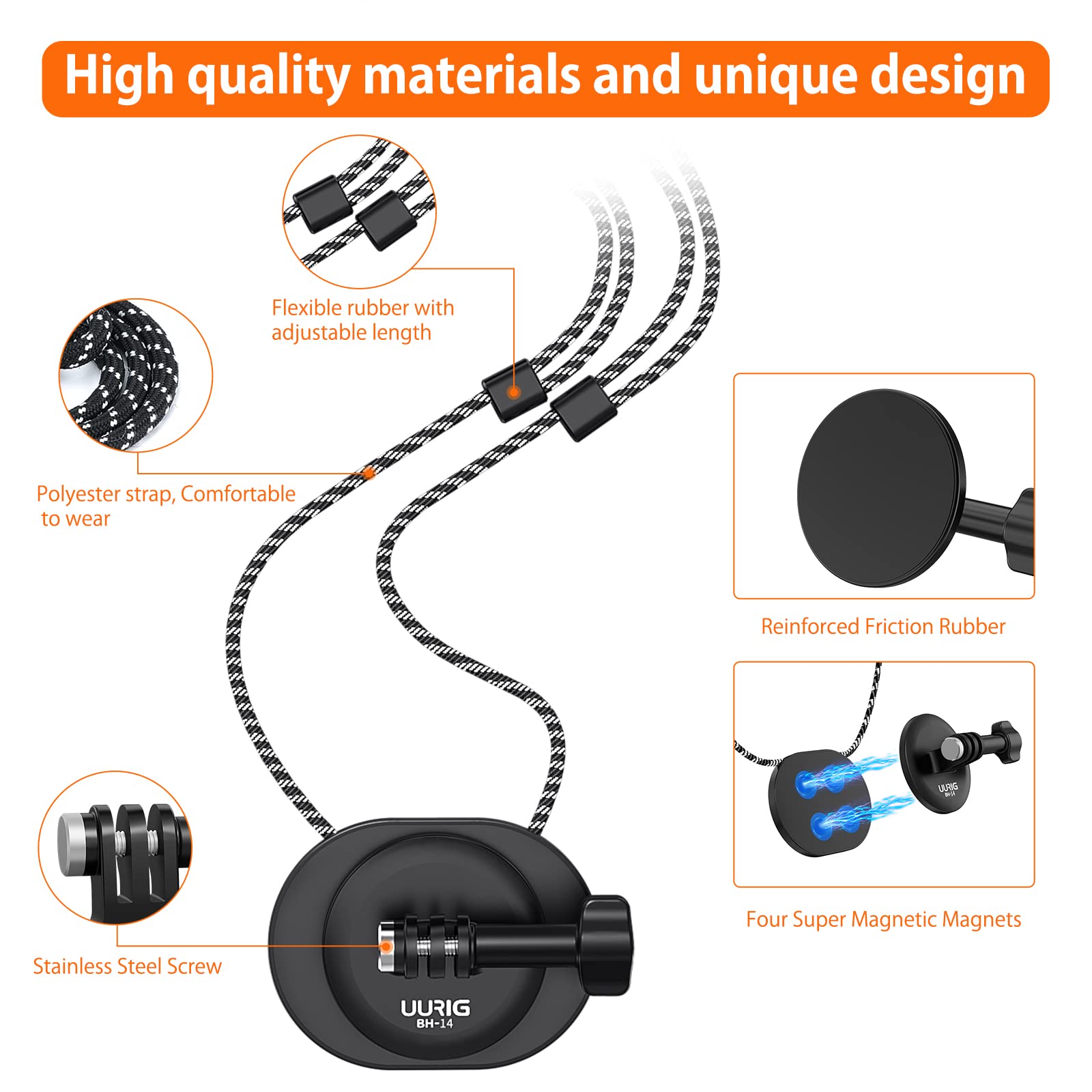Magnetic Neck Selfie Holder For Gopro, Action Camera Mount Quick Release Plate, Chest Shoulder Support Angle With Joint Mount, For Go Pro Max Hero 11 10 9 8 7 Insta360 Dji Action Iphone Android