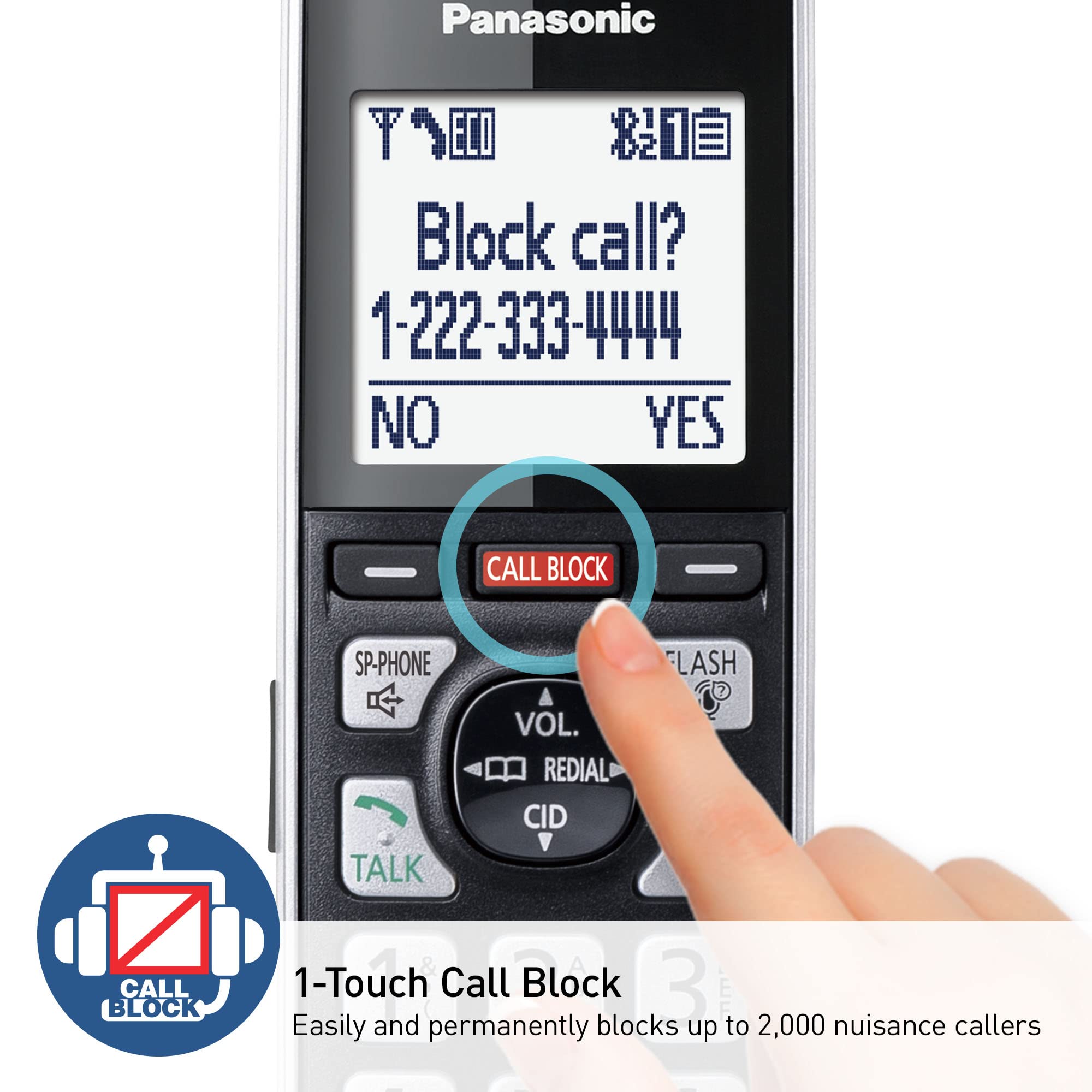 Panasonic Cordless Phone With Advanced Call Block, Link2Cell Bluetooth, One-Ring Scam Alert, And 2-Way Recording With Answering