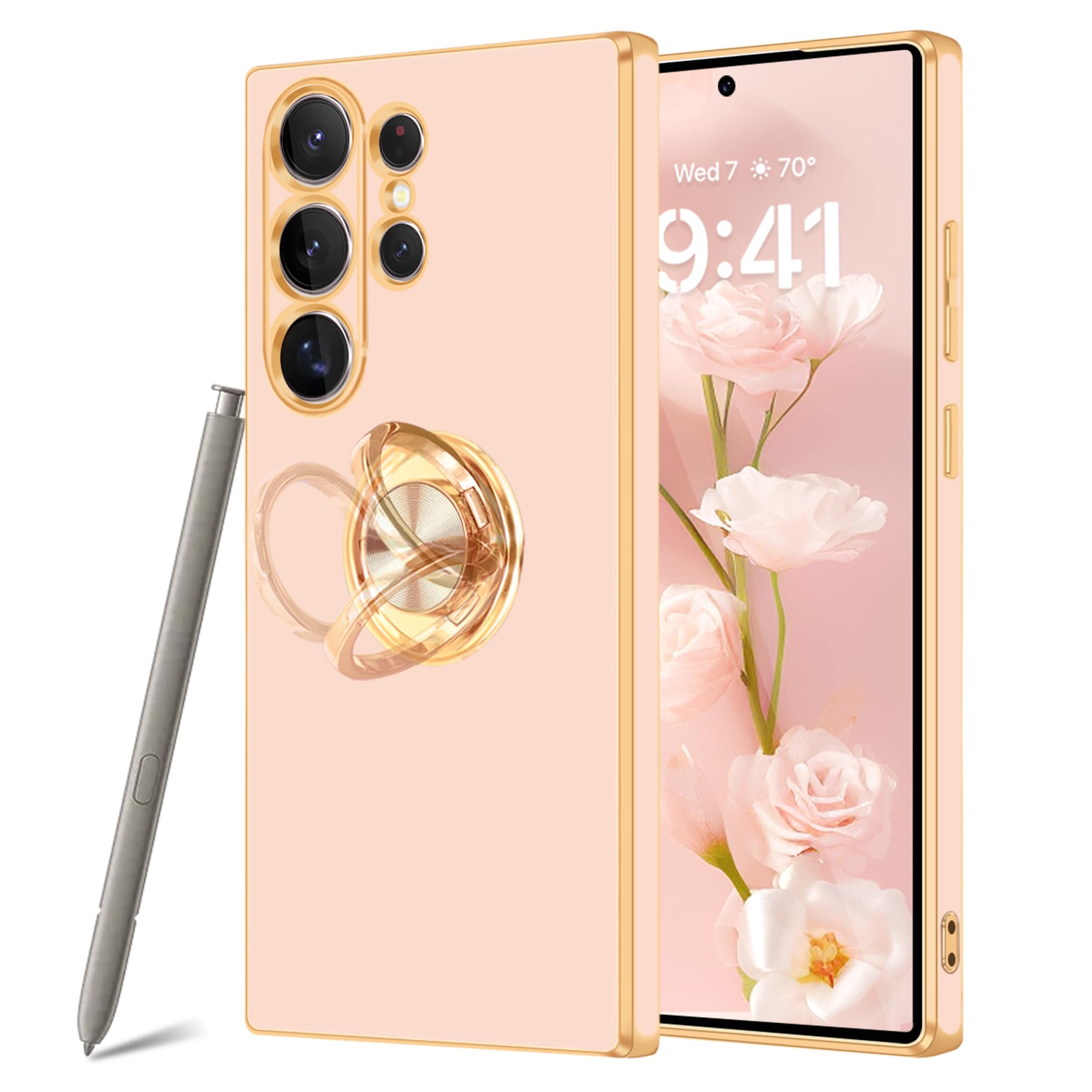 Fingic For Samsung S24 Ultra Case[With 360Ring Holder][Support Magnetic Car Mount]Cute Kickstand Slim For Women Girl Nonslip Rug