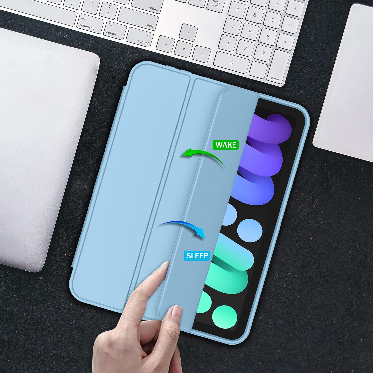 Imieet Ipad Mini 7 Case 2024 (A17 Pro), Ipad Mini 6 Case (8.3 Inch,2021 Model), Ipad Mini 7Th/6Th Generation Case With Pencil Holder, Trifold Stand Smart Case With Soft Tpu Back,Azure Blue