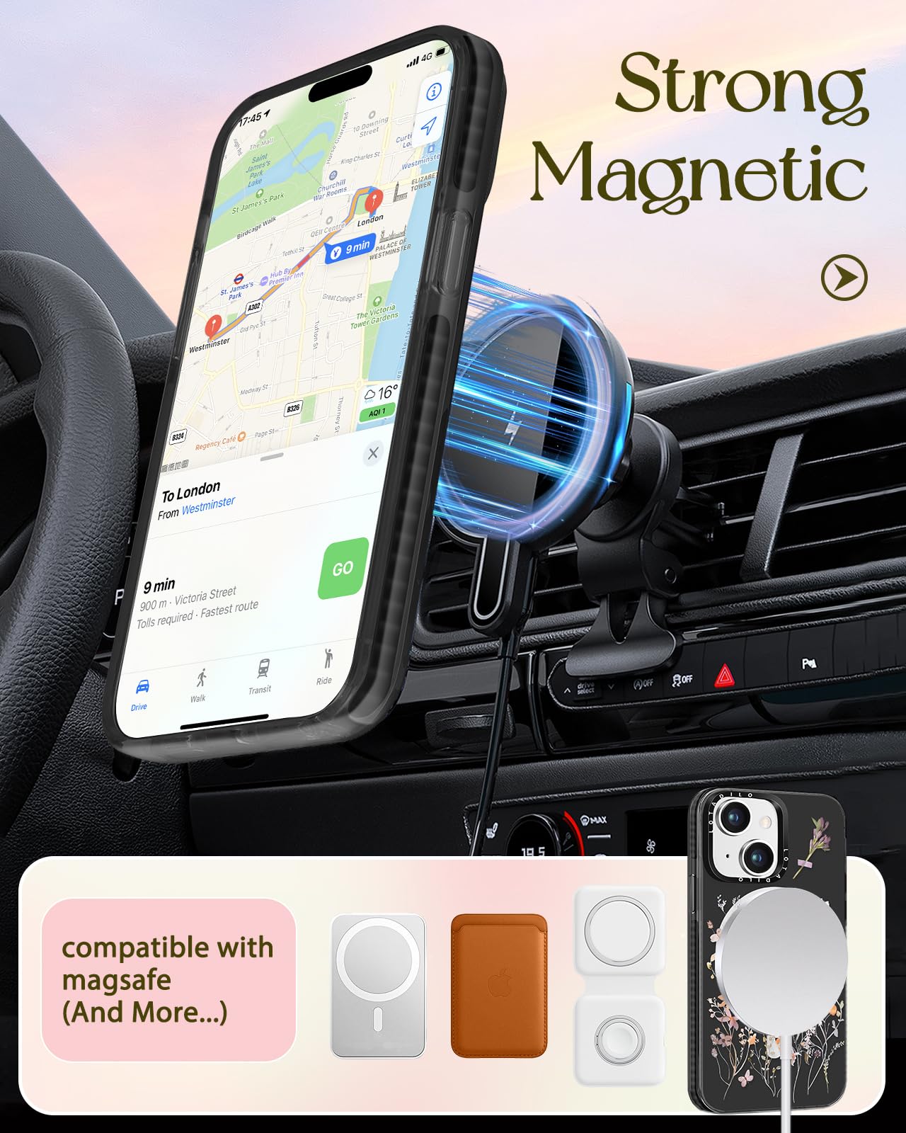 Lotadilo For Iphone 13 Case For Women Girls - Cute Design Compatible With Magsafe Magnetic Ring Holder Stand Foral Flower Aesthe