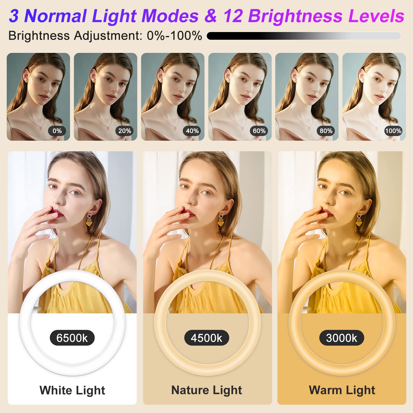 STALLY 12.3 RGB Ring Light with 75 Stand & Dual Phone Holders, 3 CCT & 29 Color Modes, Remote Shutter - Perfect for Live Streaming & Makeup