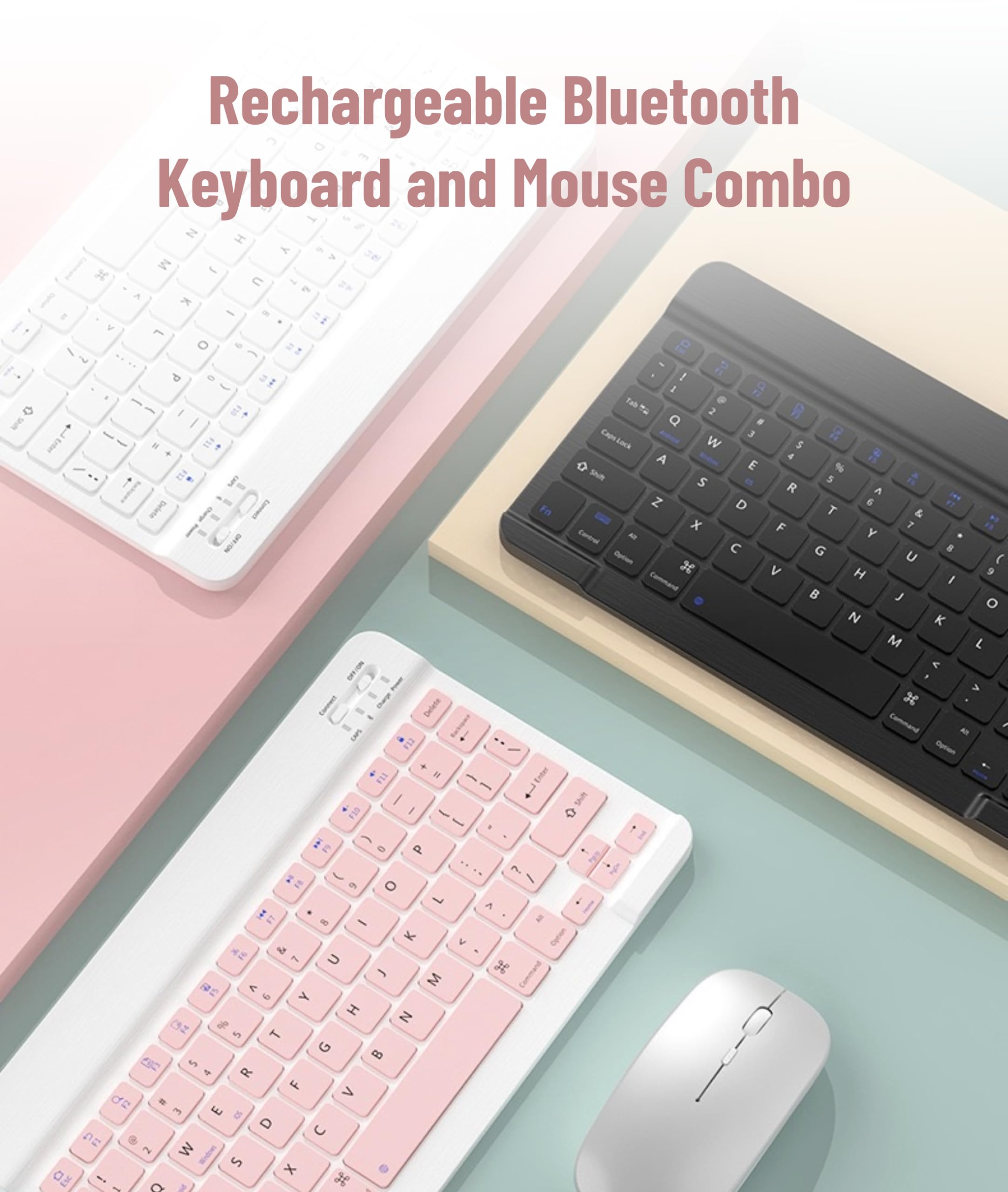 Wireless Keyboard And Mouse Combo, Cute Bluetooth Keyboard With Slicent Mouse, 3 Adjustable Dpi, 2.4G Usb Slim Keyboard Mouse Set For Windows For Ios For Android (Pink)