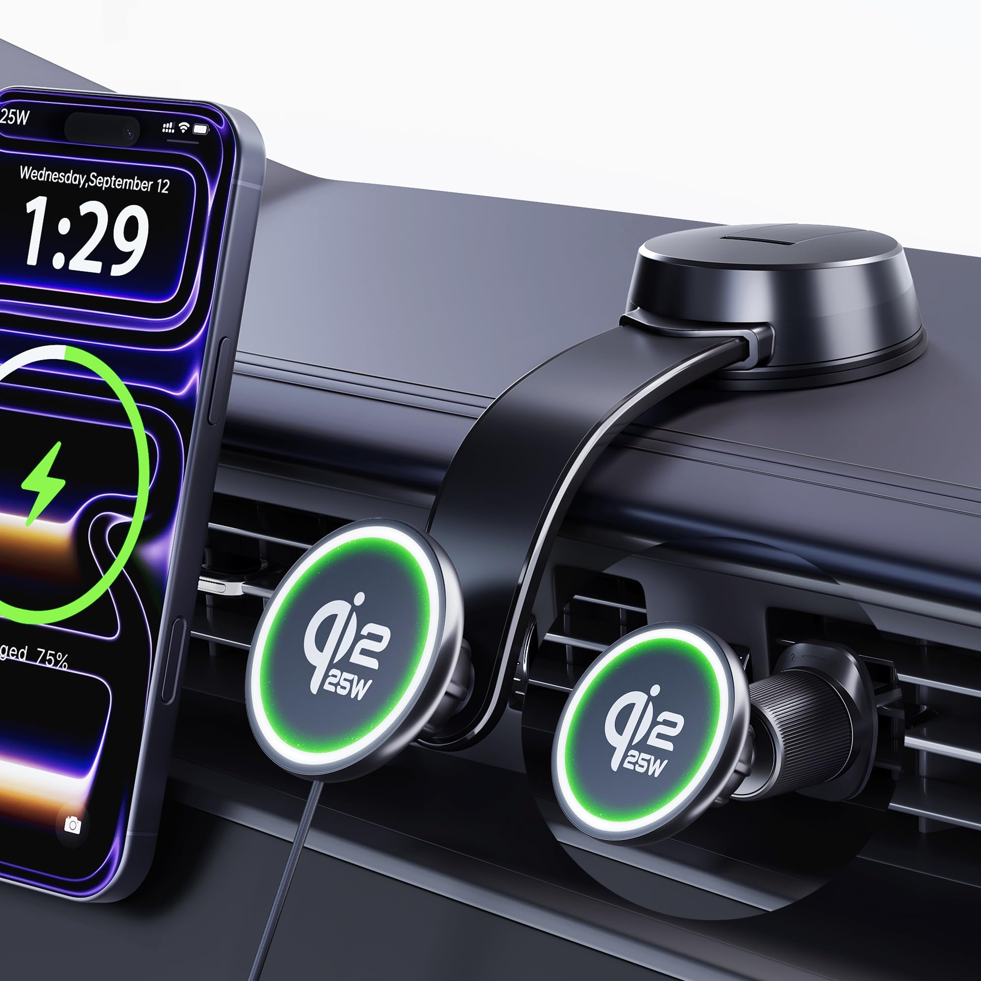 Upgrade for Qi2.2 25W for MagSafe Wireless Car Charger Mount, Space Black